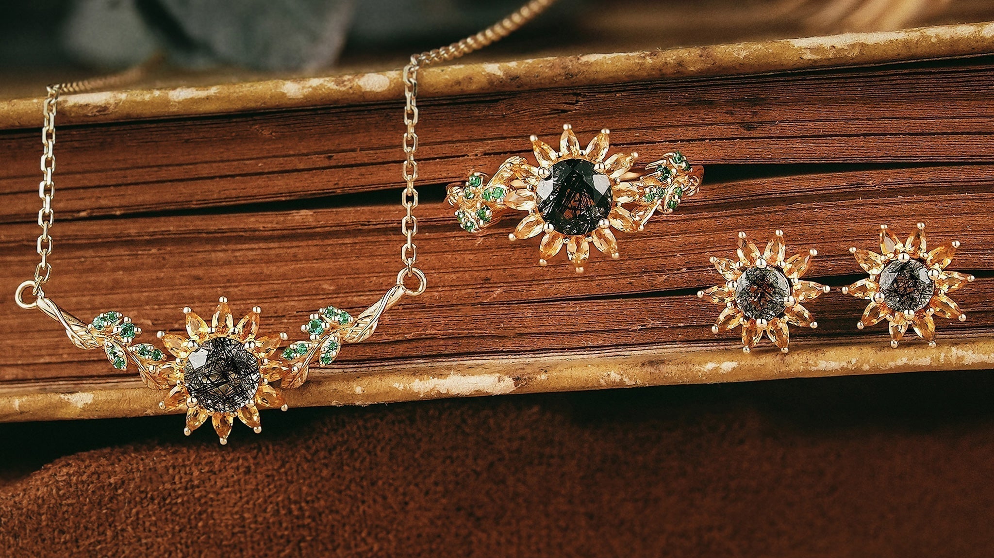 Sunflower Engagement Ring : Handmade Sunflower Jewelry Collection