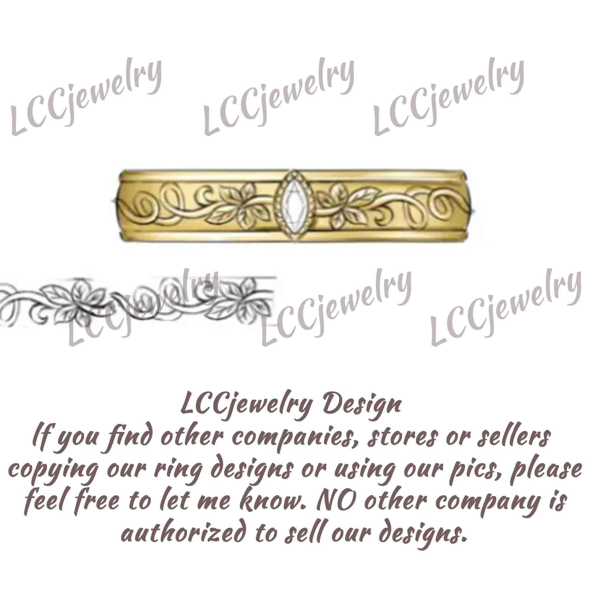 Leaf Inspired | Grape Leaf Moissanite Handmade Wedding Band