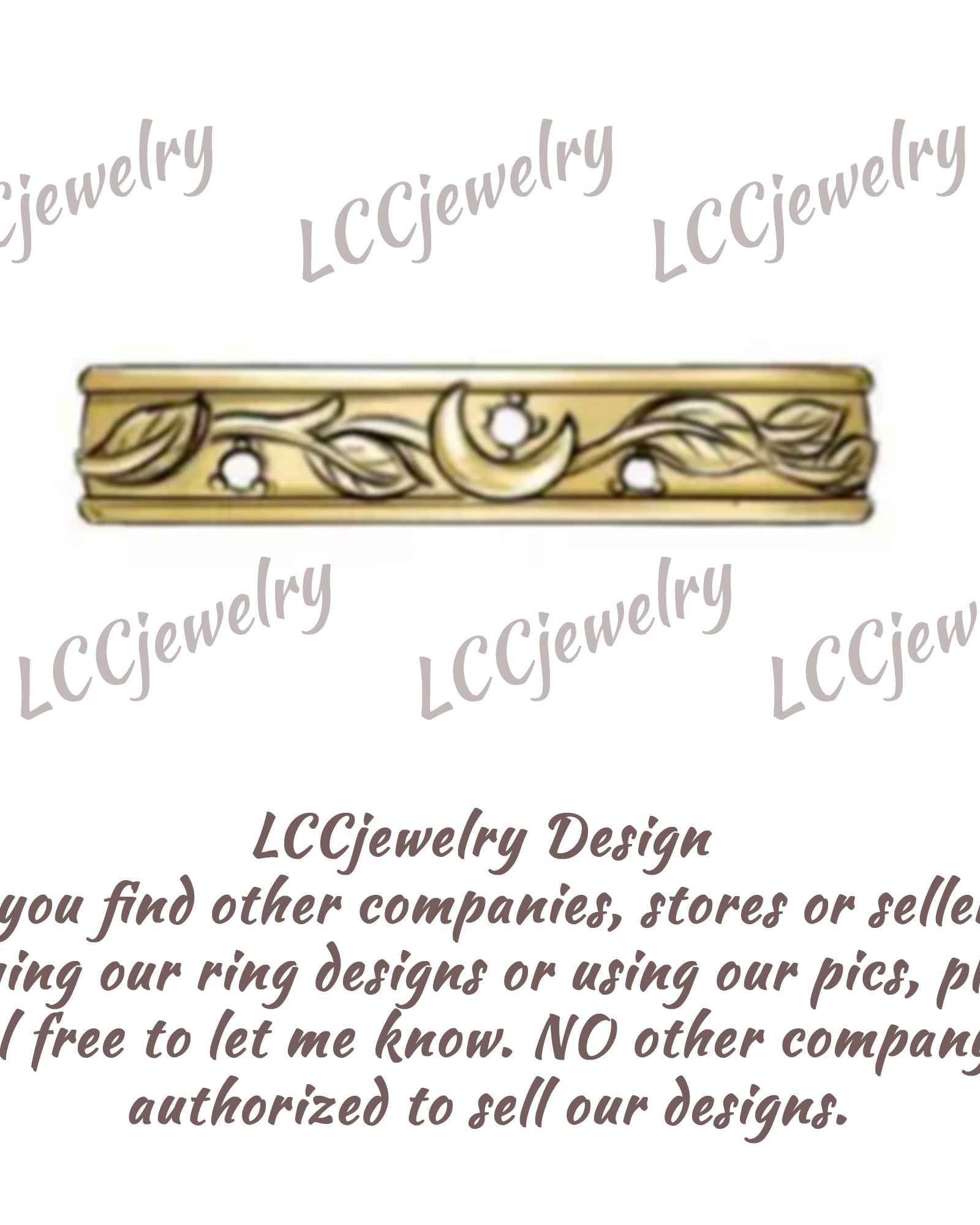 Moon Inspired | Unique Leaf & Moon Design Mens Wedding Band