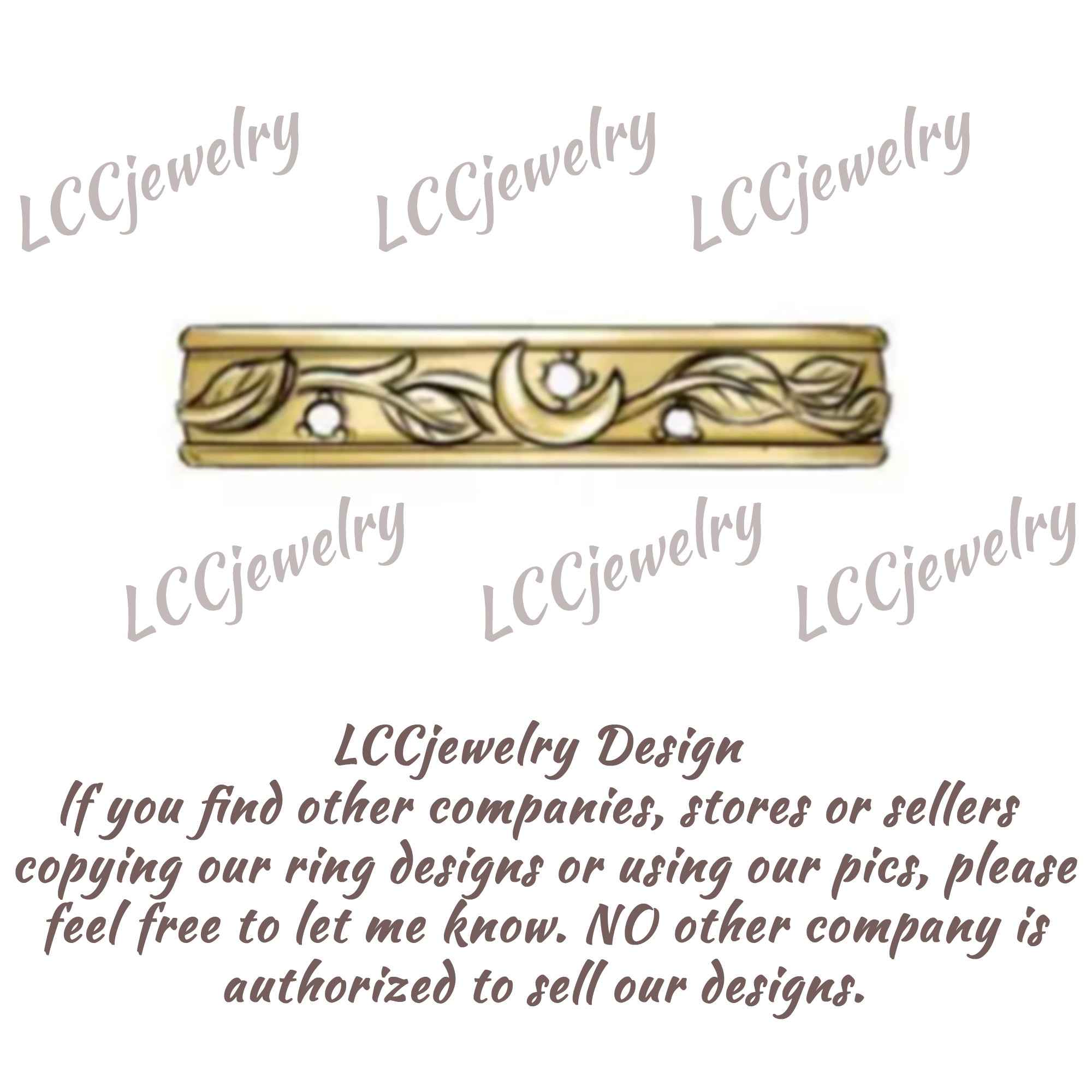 Moon Inspired | Unique Leaf & Moon Design Mens Wedding Band