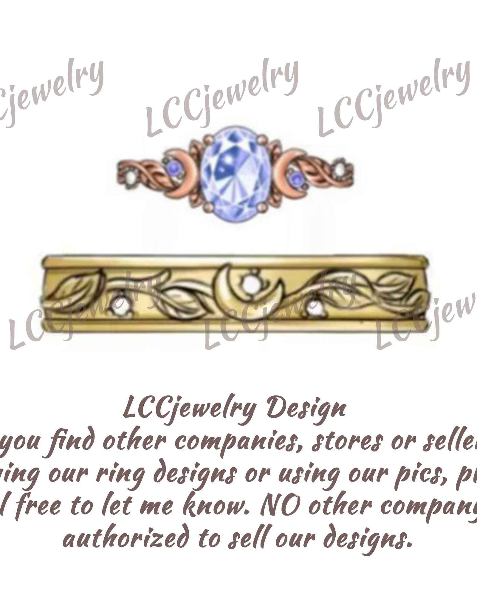 Moon Inspired | Sandstone Couple Rings Leaf & Moon