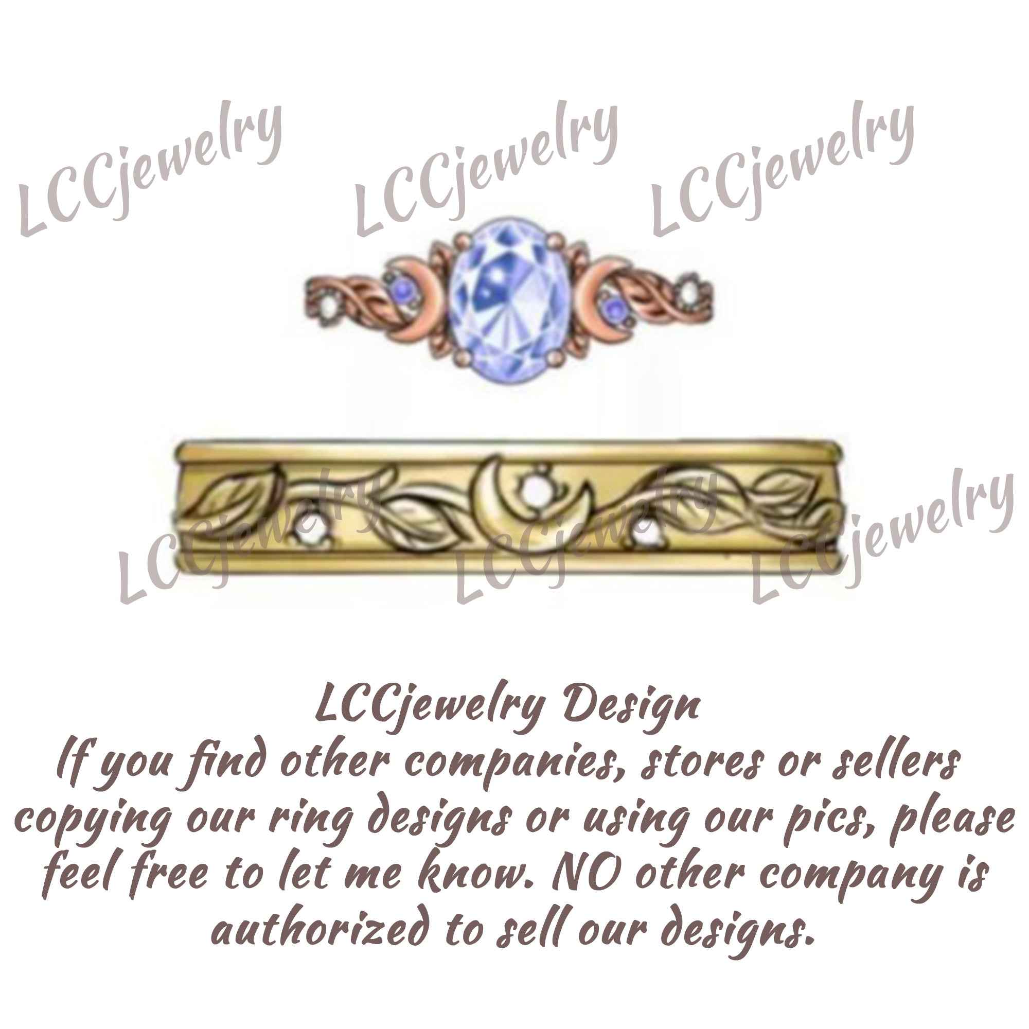 Moon Inspired | Sandstone Couple Rings Leaf & Moon