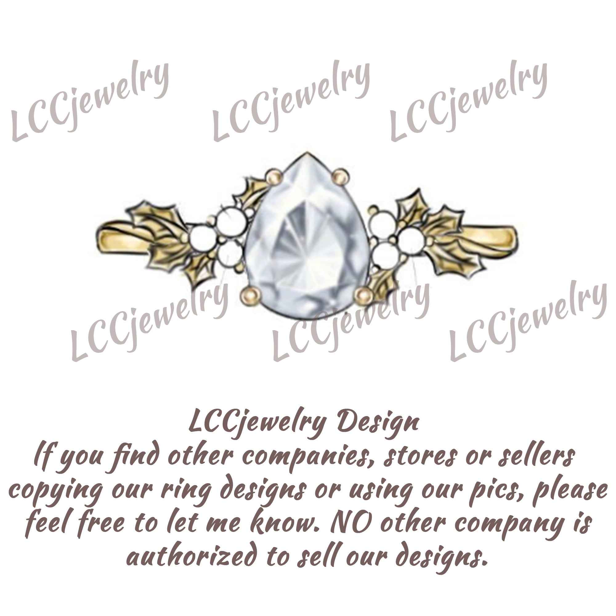 Leaf Inspired | Christmas Ruby Holly Leaves Moissanite Engagement Ring