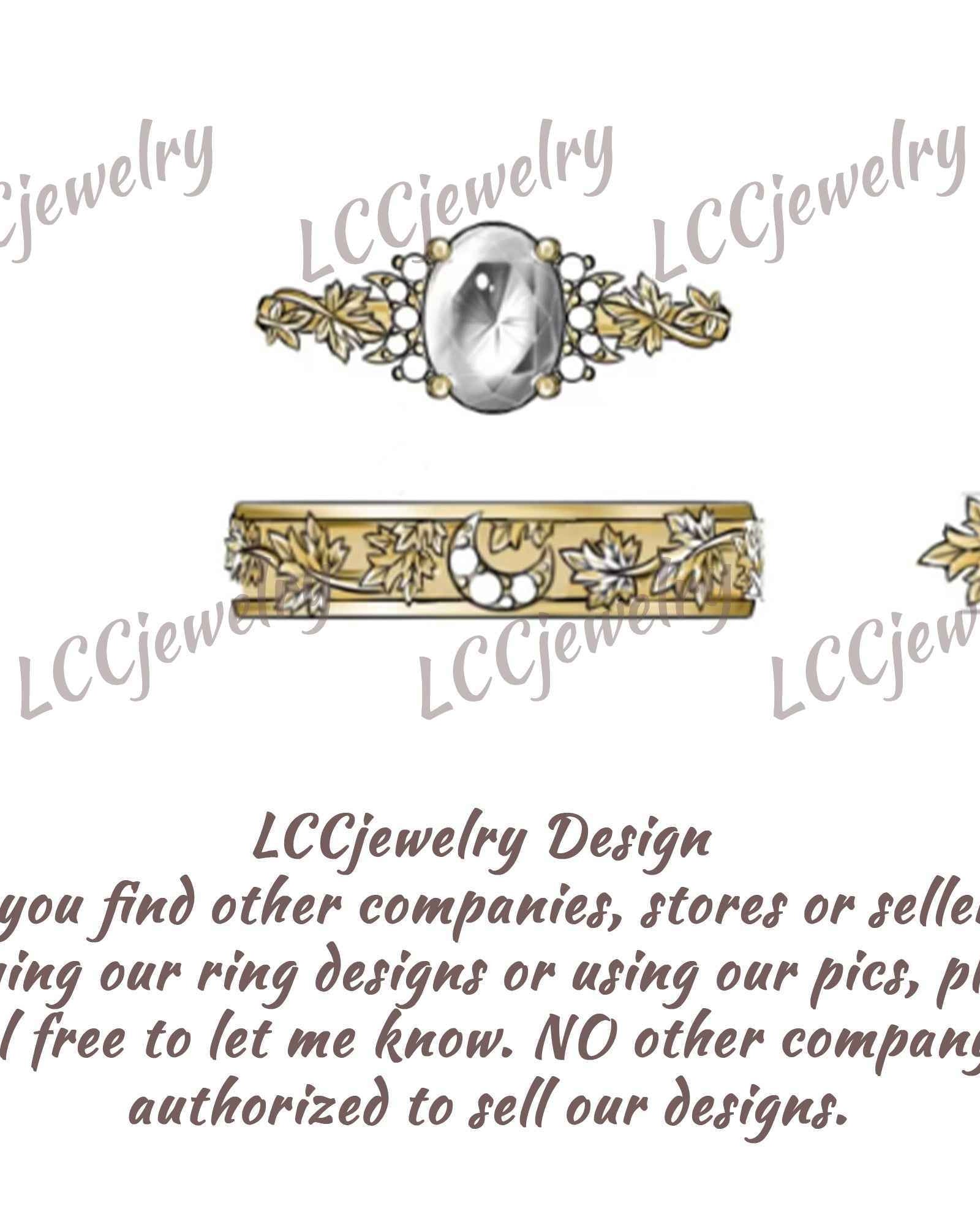 Leaf Inspired| Ruby Moon & Maple Leaf Couple Ring Set 2pcs