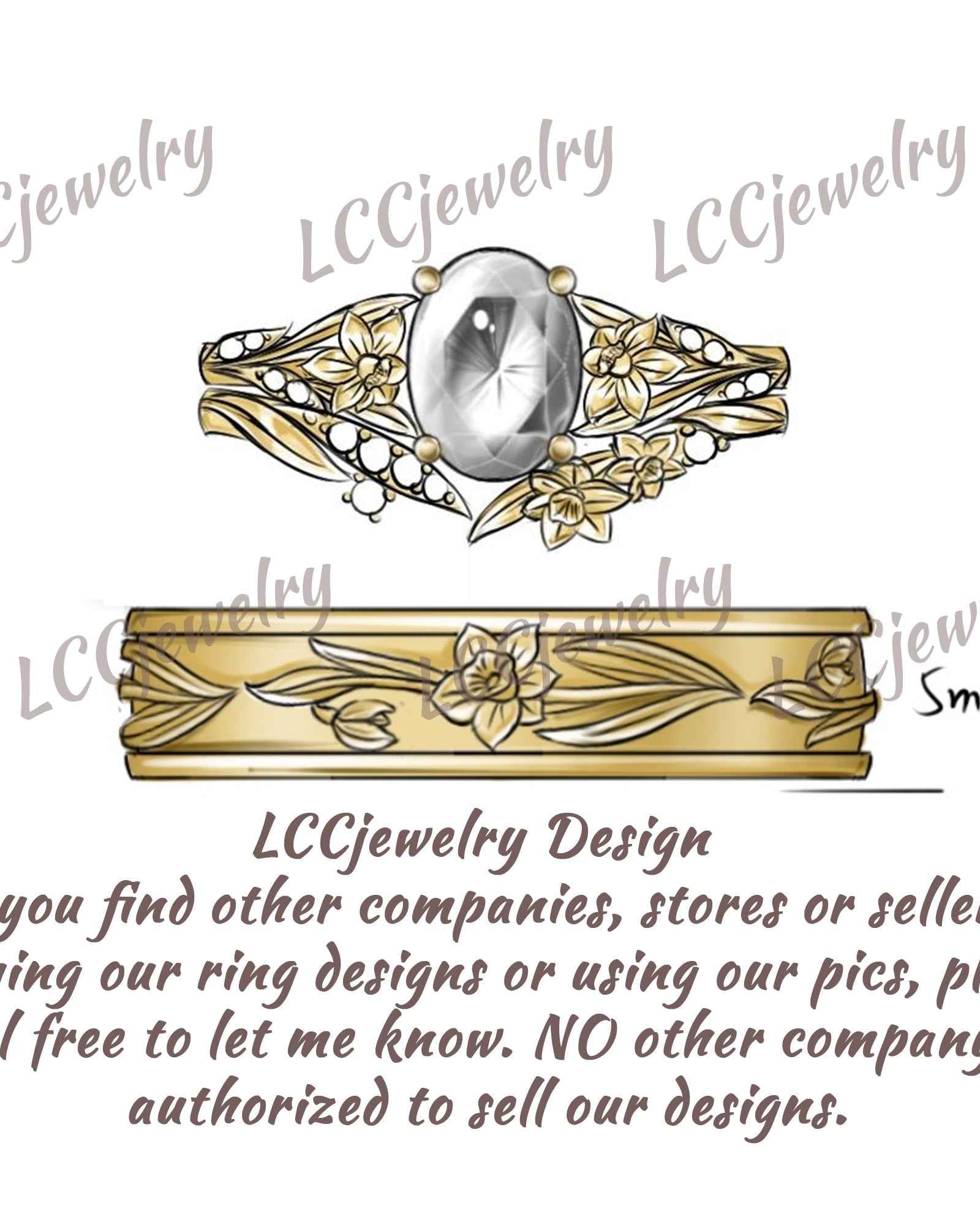 Floral Inspired | 2pcs Daffodils Design Moissanite Couple Rings