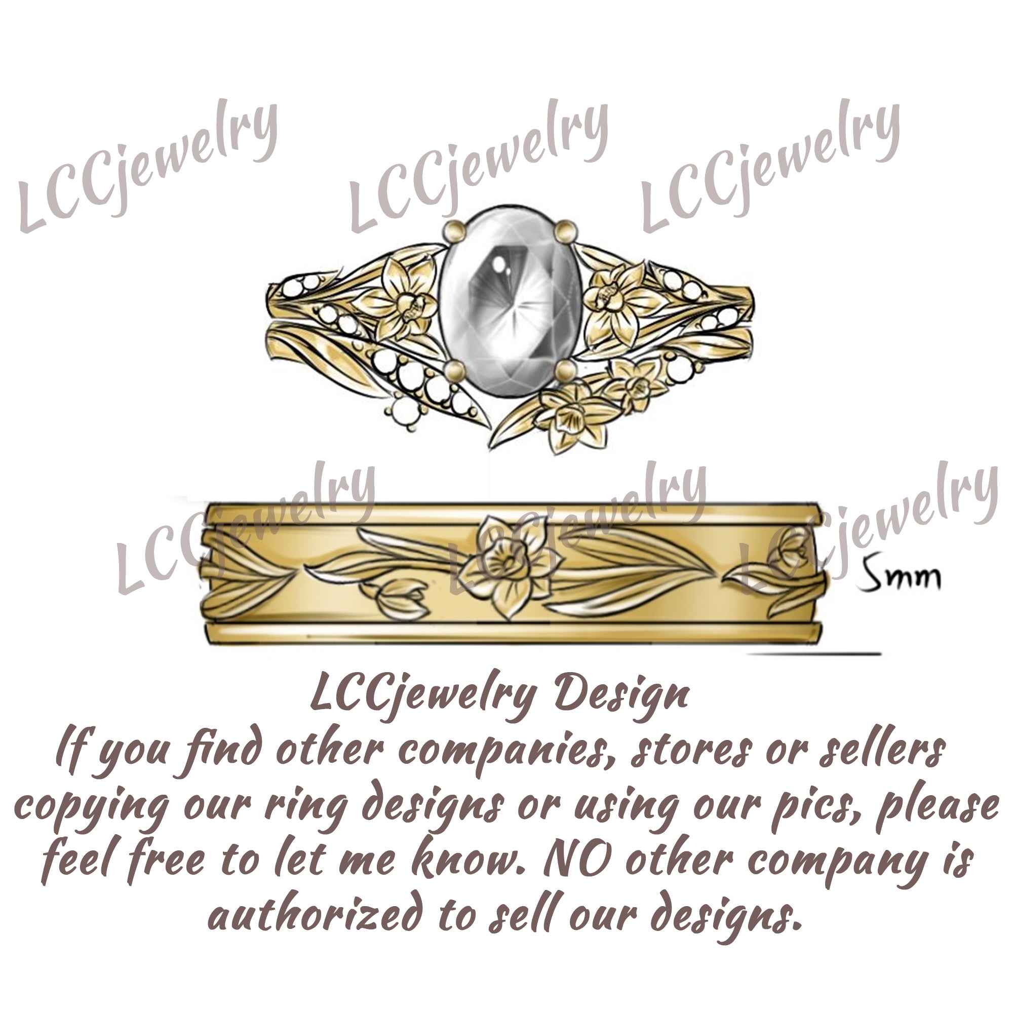 Floral Inspired | 2pcs Daffodils Design Moissanite Couple Rings