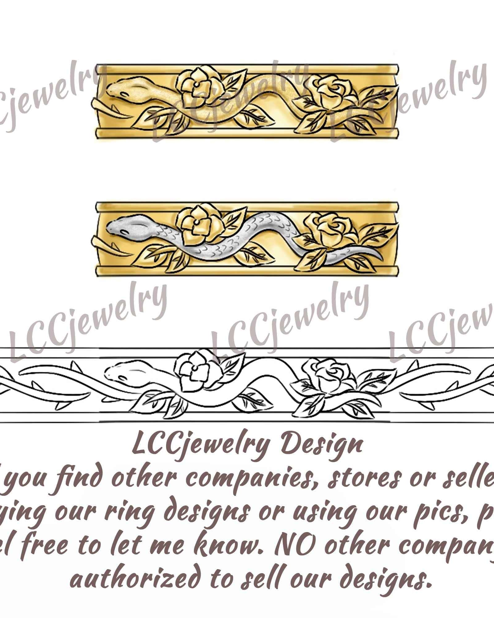 Halloween Theme Serpent Rose Wedding Band