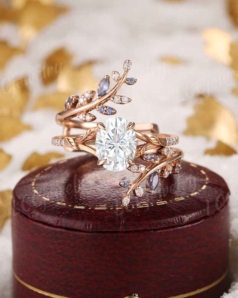 LCCjewelry | Natural inspired Oval Cut Moissanite Engagement Ring Set