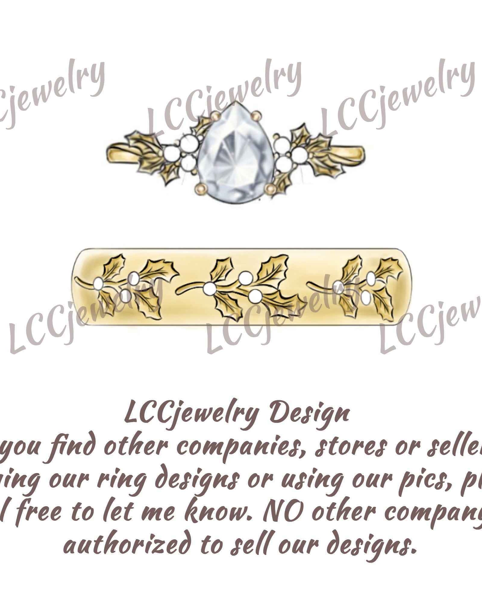 Leaf Inspired | Christmas Ruby Holly Leaves Design Couple Ring