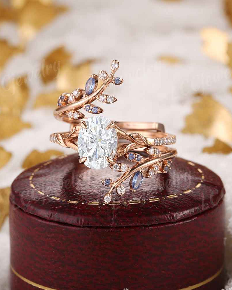 LCCjewelry | Natural inspired Oval Cut Moissanite Engagement Ring Set