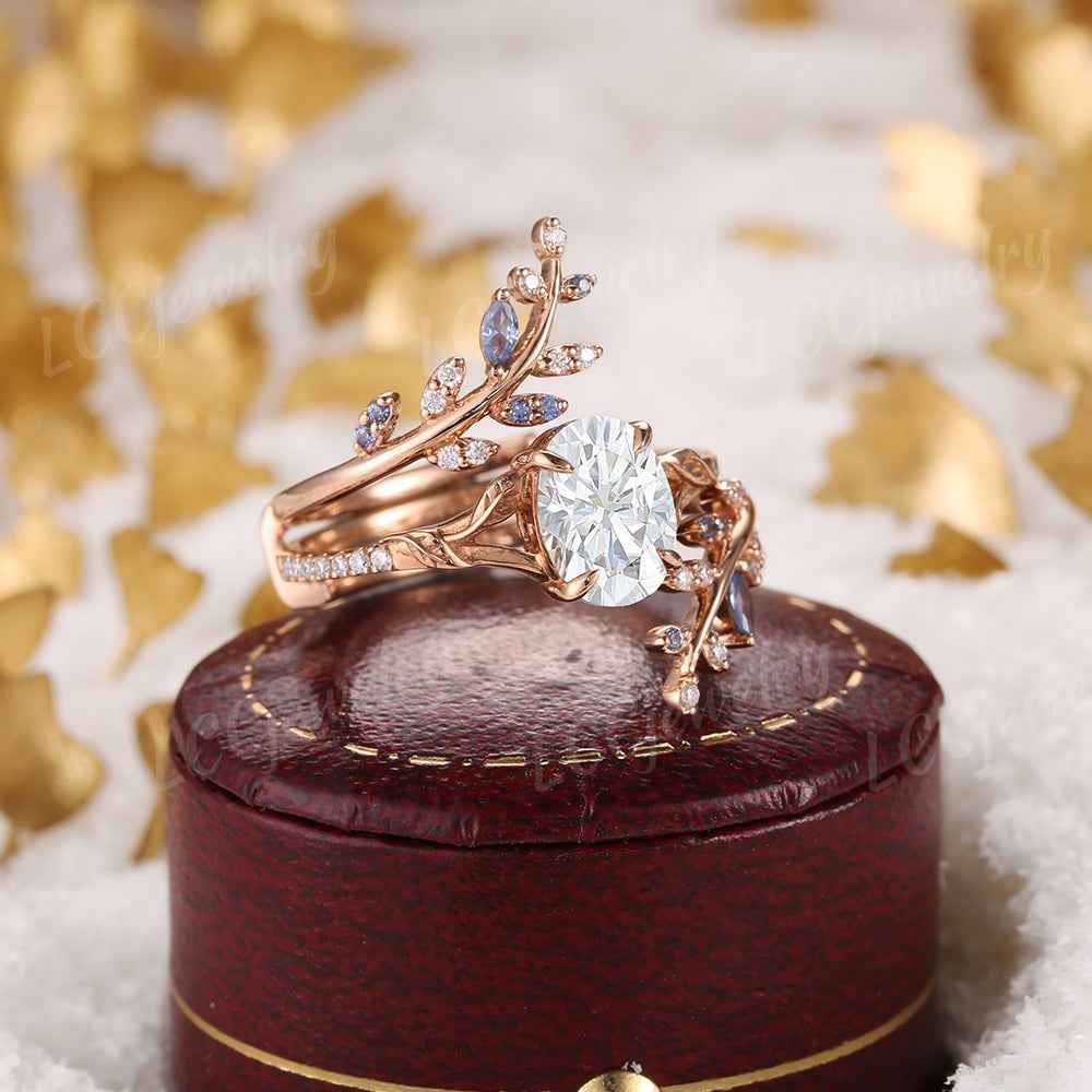 LCCjewelry | Natural inspired Oval Cut Moissanite Engagement Ring Set