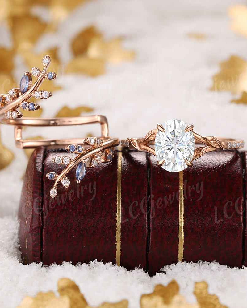 LCCjewelry | Natural inspired Oval Cut Moissanite Engagement Ring Set