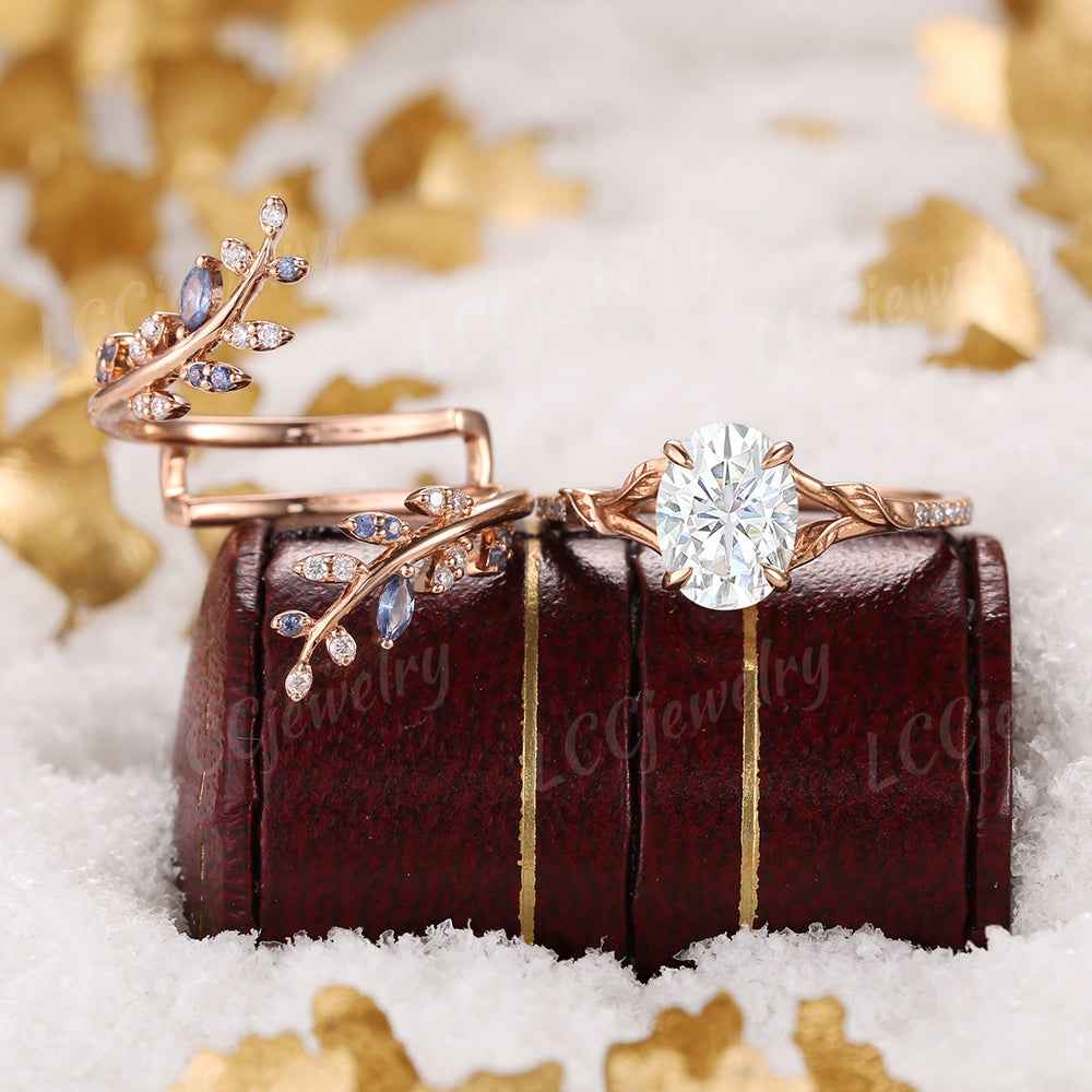 LCCjewelry | Natural inspired Oval Cut Moissanite Engagement Ring Set