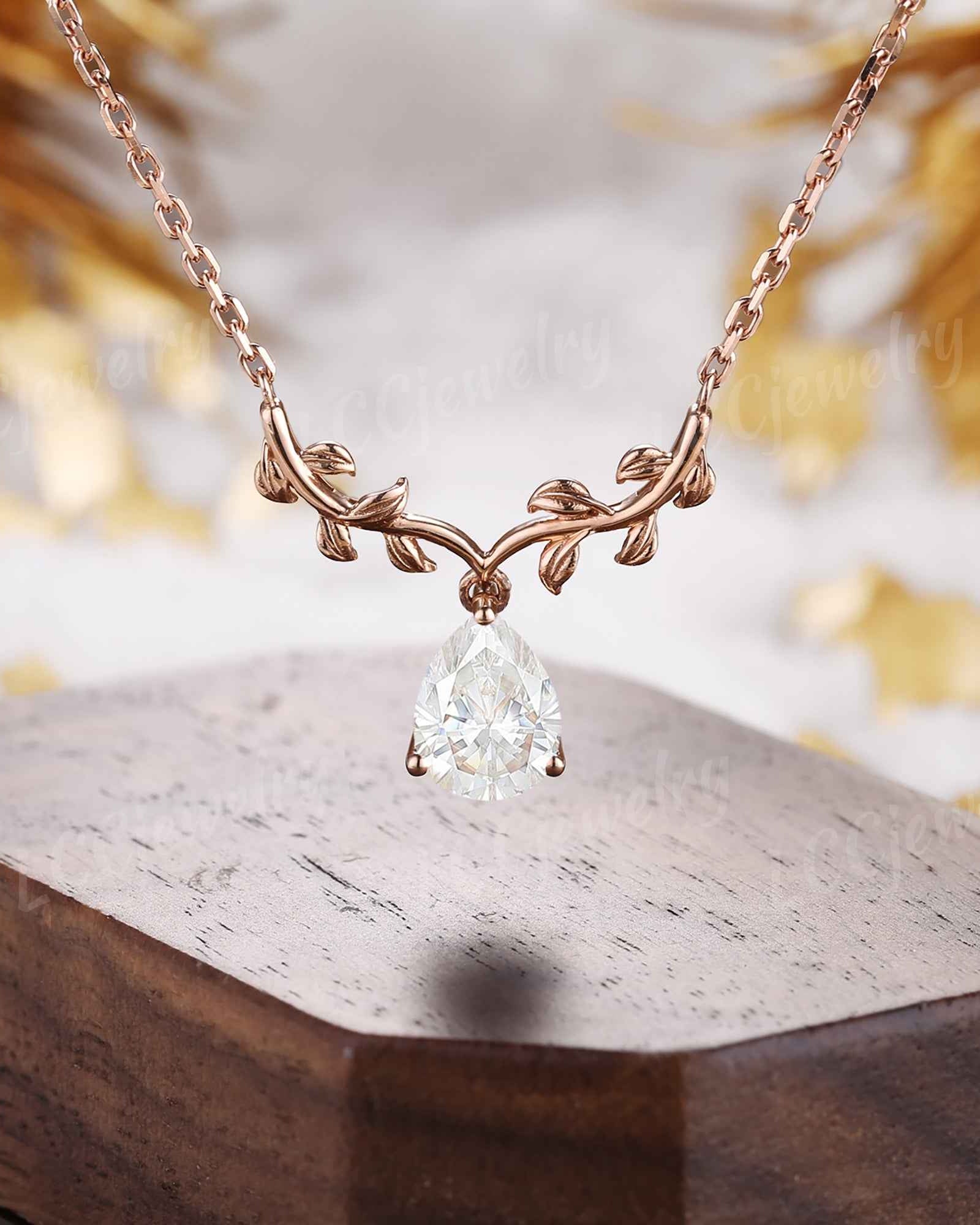 Leaf Inspired | Alexandrite Spring Leaf v Pendant Women Necklace