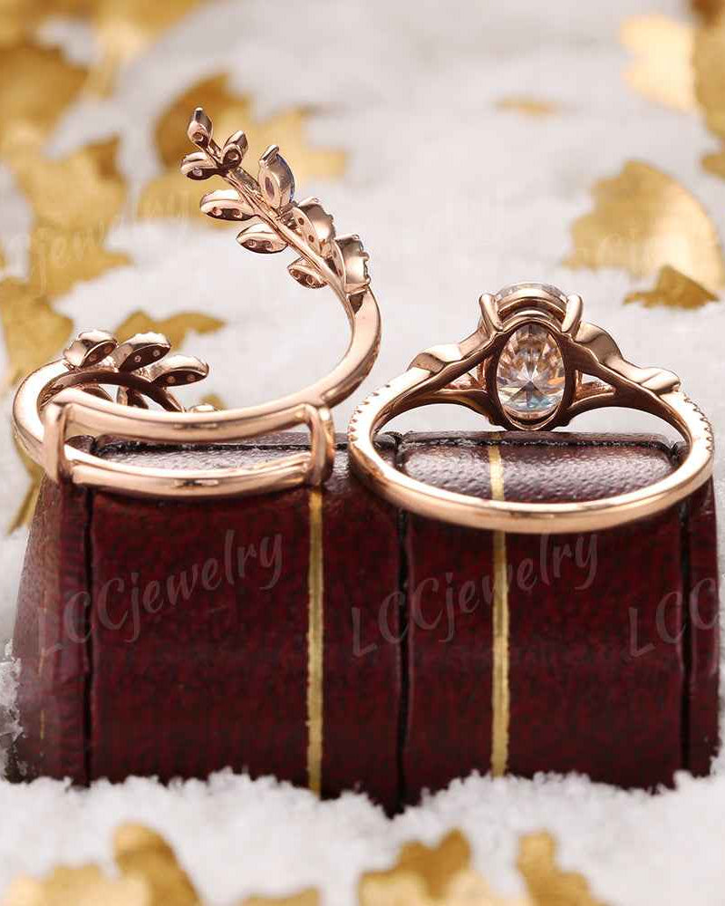 LCCjewelry | Natural inspired Oval Cut Moissanite Engagement Ring Set