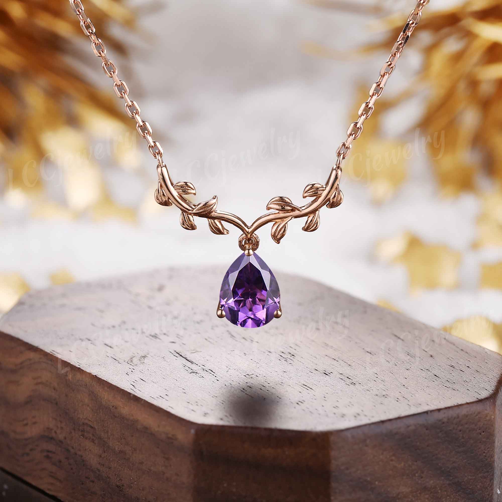 Leaf Inspired | Alexandrite Spring Leaf v Pendant Women Necklace