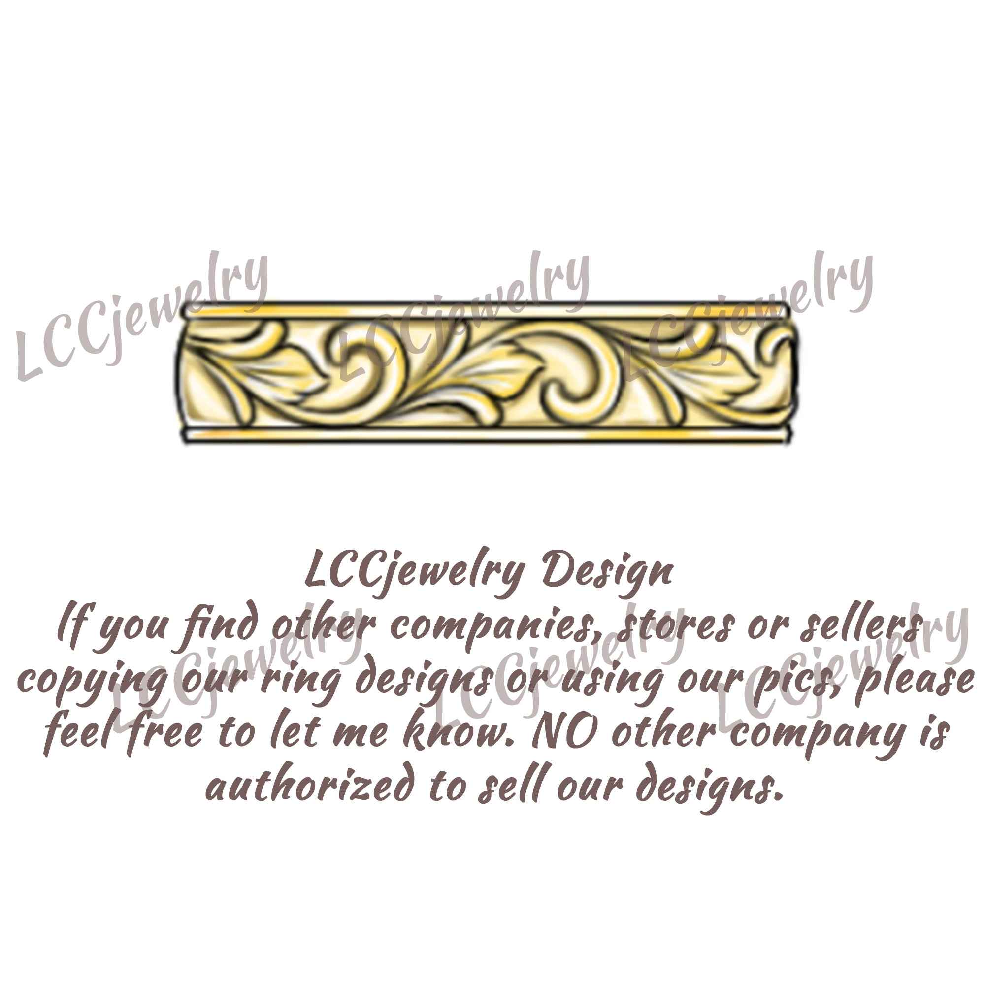 Floral Inspired | Unique Iris Design Mens Wedding Band