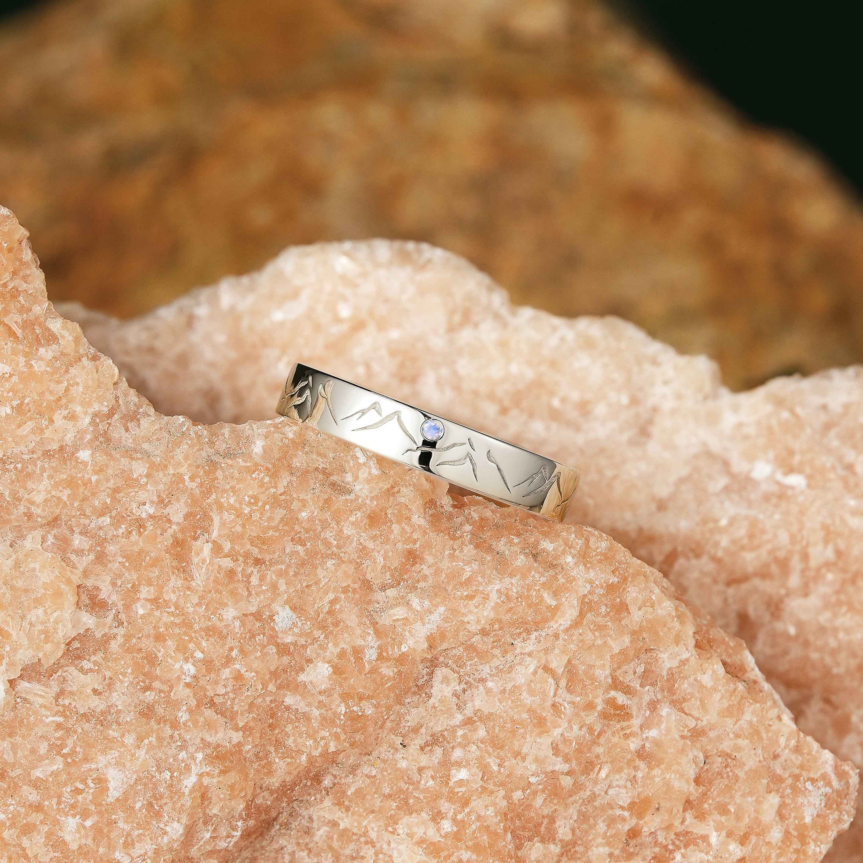 Mountain Inspired | Mountain Range Design Wedding Band Full Moon