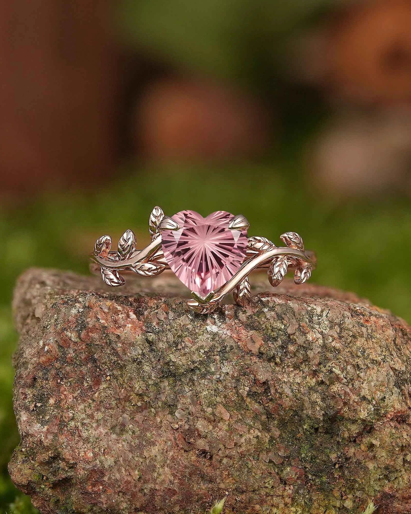 Leaf Inspired | Heart Fireworks Cut Papalacha Leaf Floral Engagement Ring