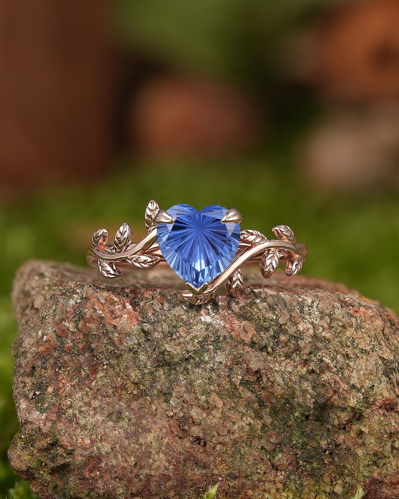 Leaf Inspired | Heart Fireworks Cut Sapphire Leaf Floral Engagement Ring - LCCjewelry