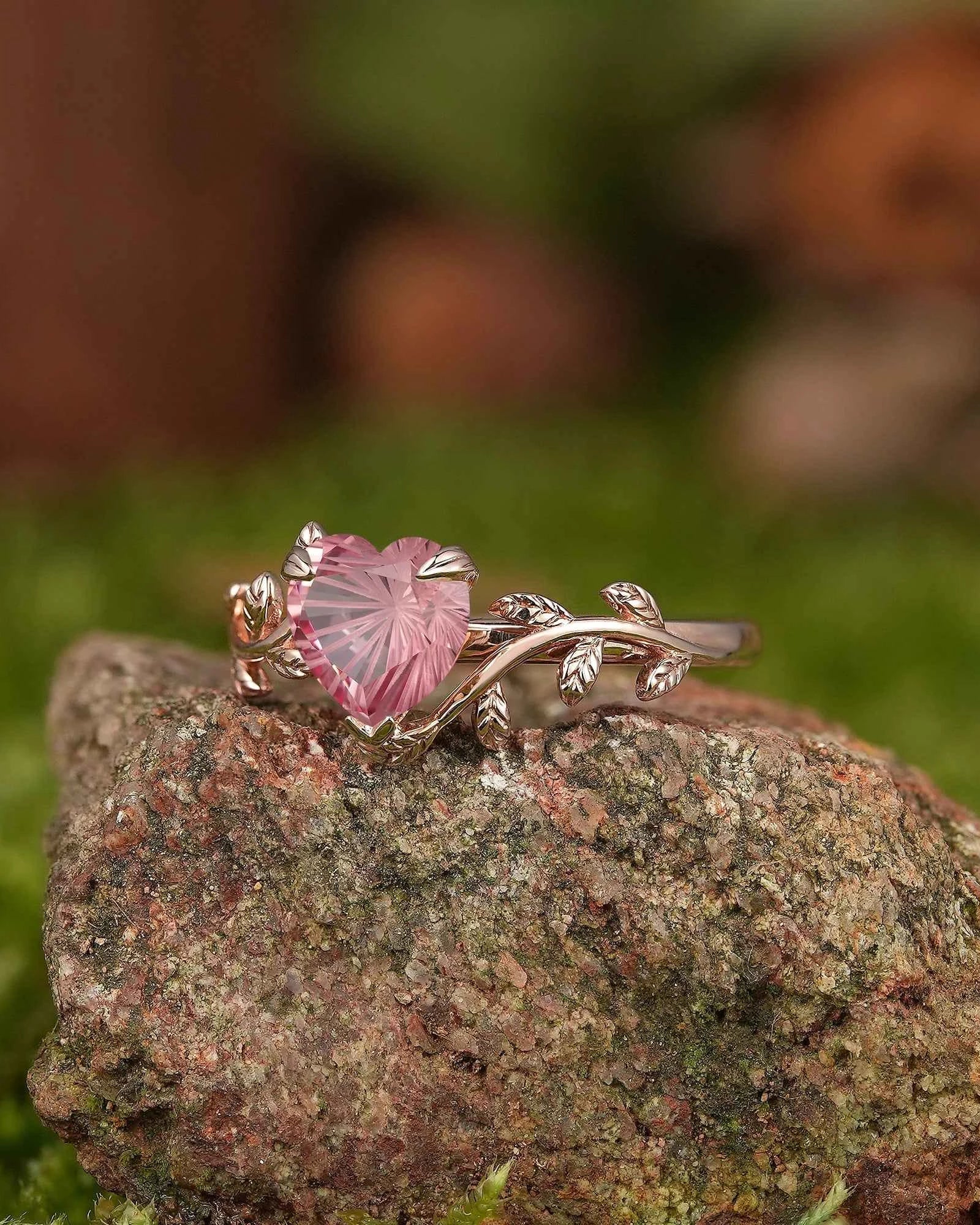 Leaf Inspired | Heart Fireworks Cut Papalacha Leaf Floral Engagement Ring