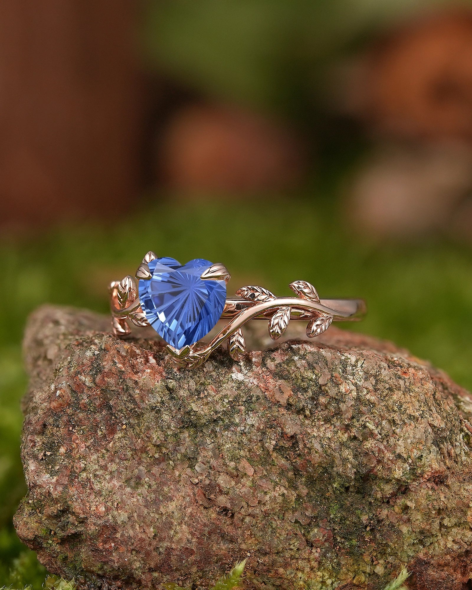 Leaf Inspired | Heart Fireworks Cut Sapphire Leaf Floral Engagement Ring - LCCjewelry