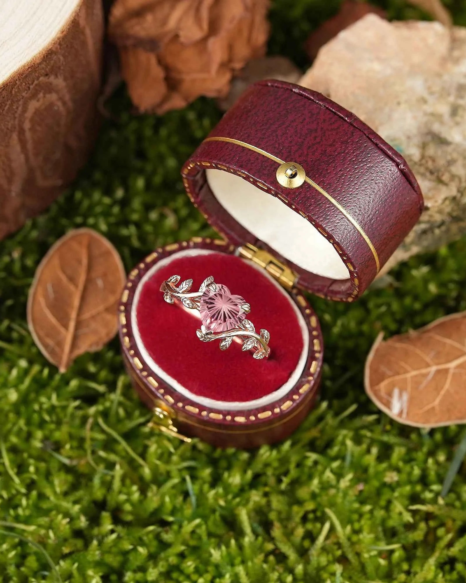 Leaf Inspired | Heart Fireworks Cut Papalacha Leaf Floral Engagement Ring