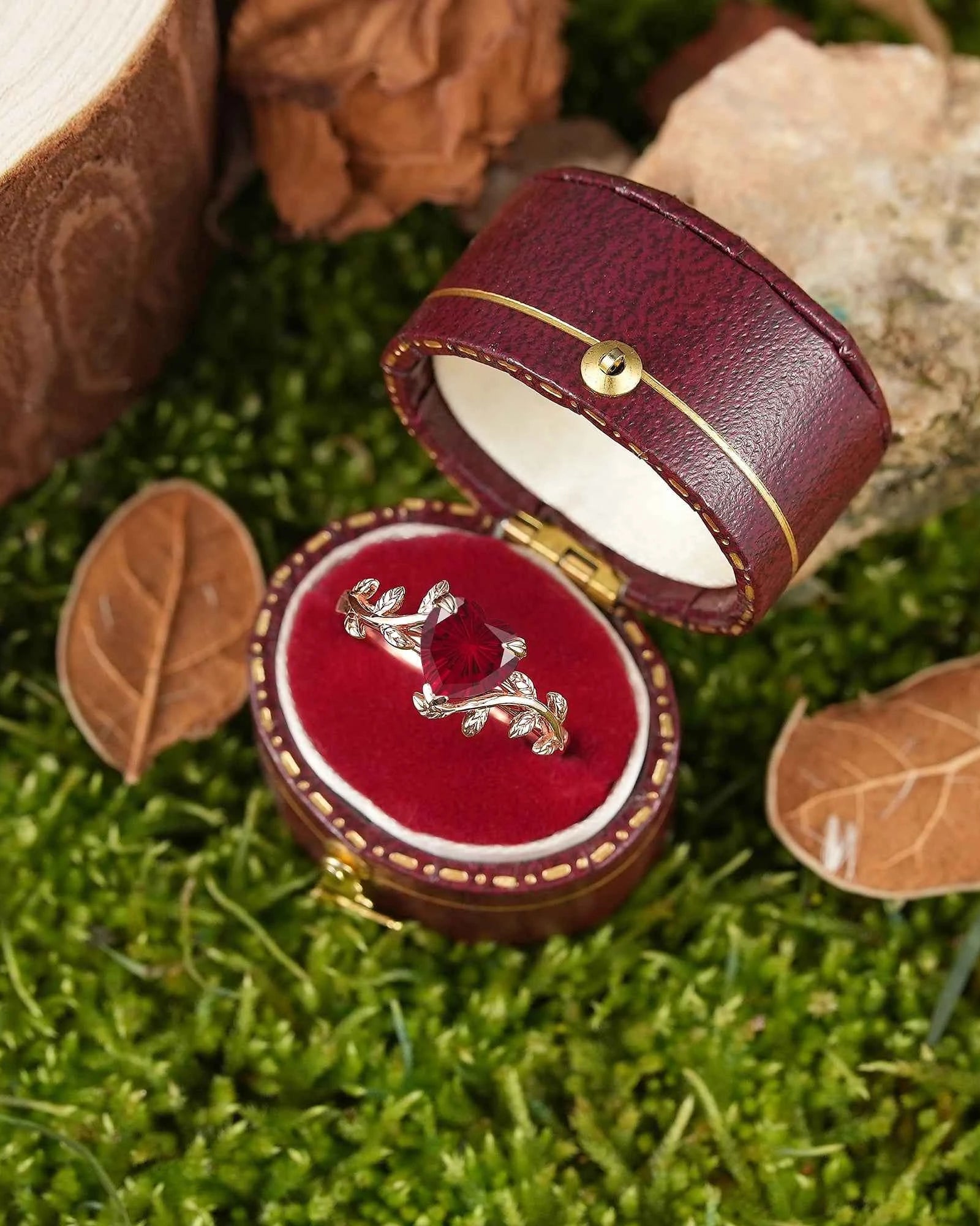 Leaf Inspired | Vintage Heart Cut Fireworks Ruby Engagement Ring