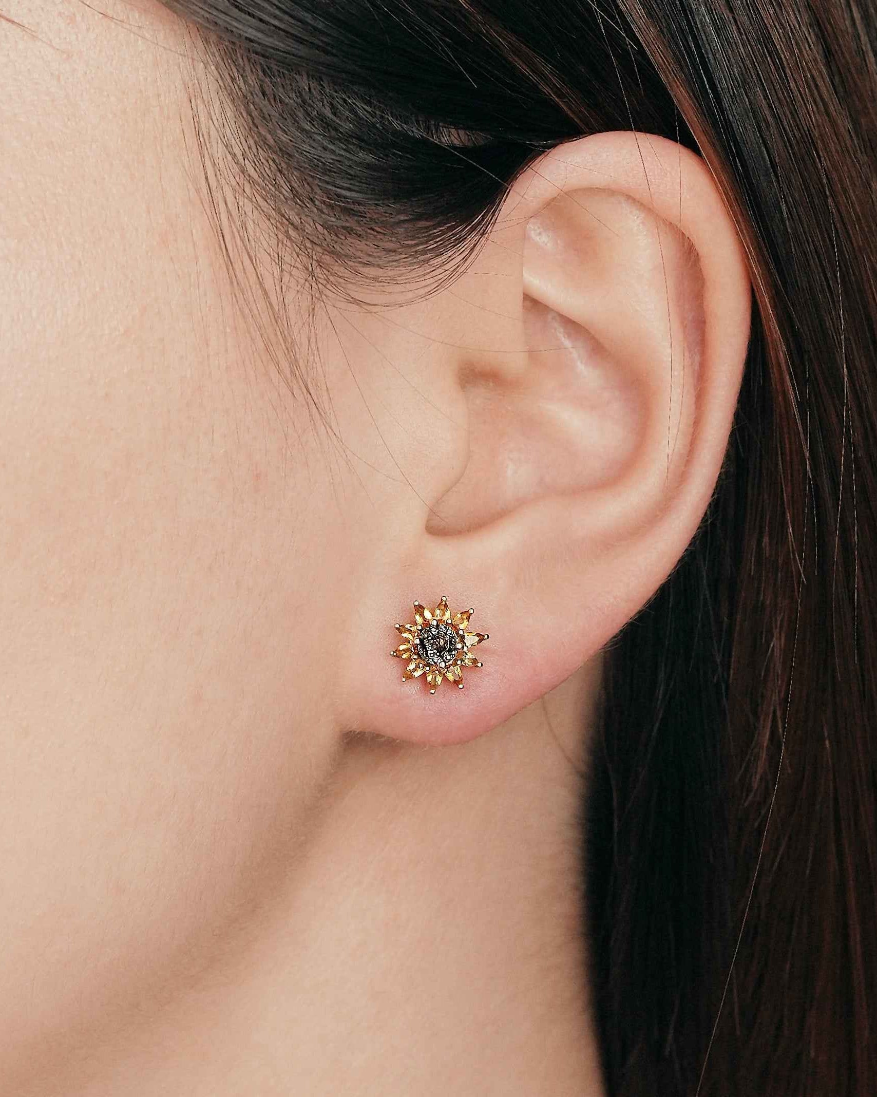 LCCjewelry | Unique Sunflower Yellow Gold Handmade Earrings