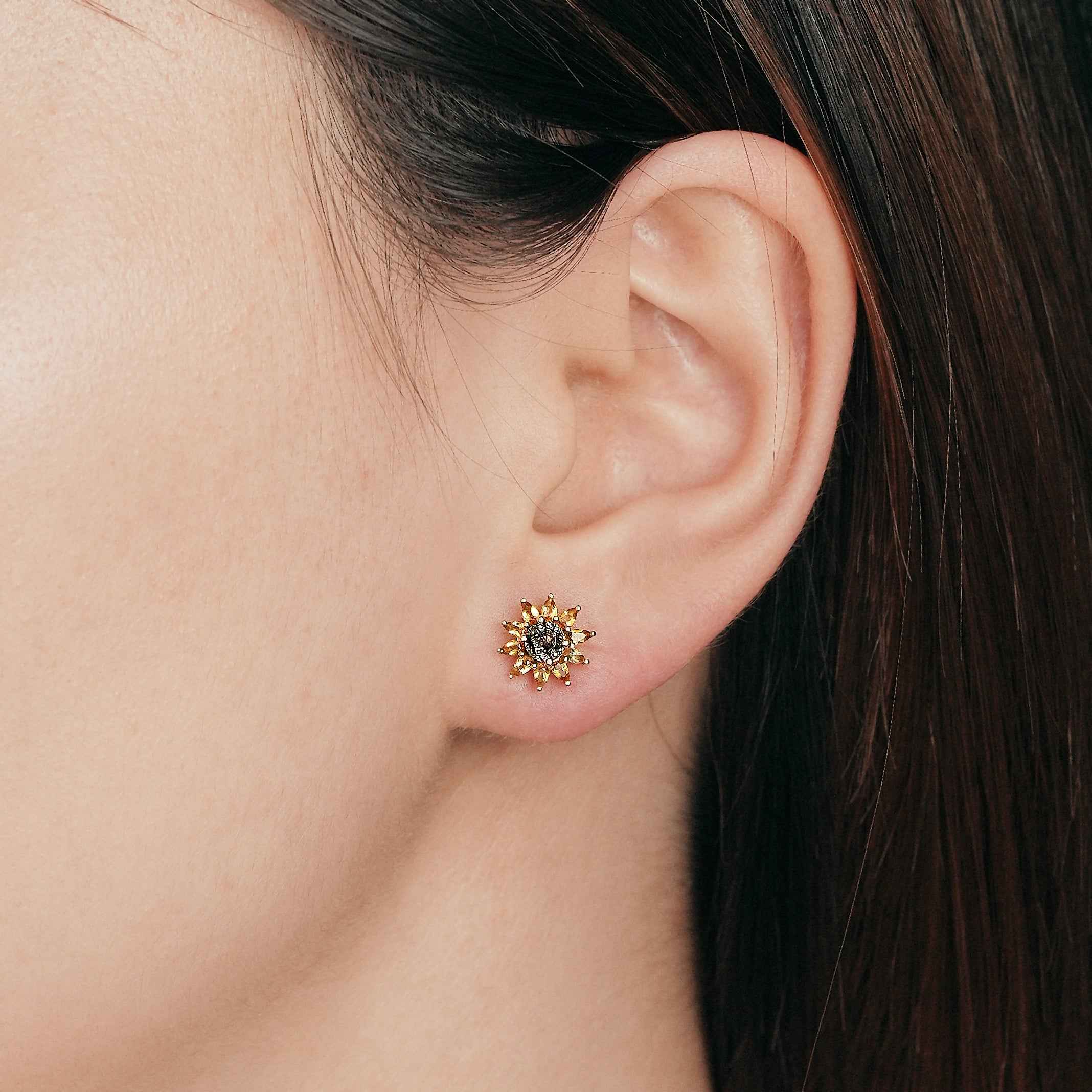 LCCjewelry | Unique Sunflower Yellow Gold Handmade Earrings