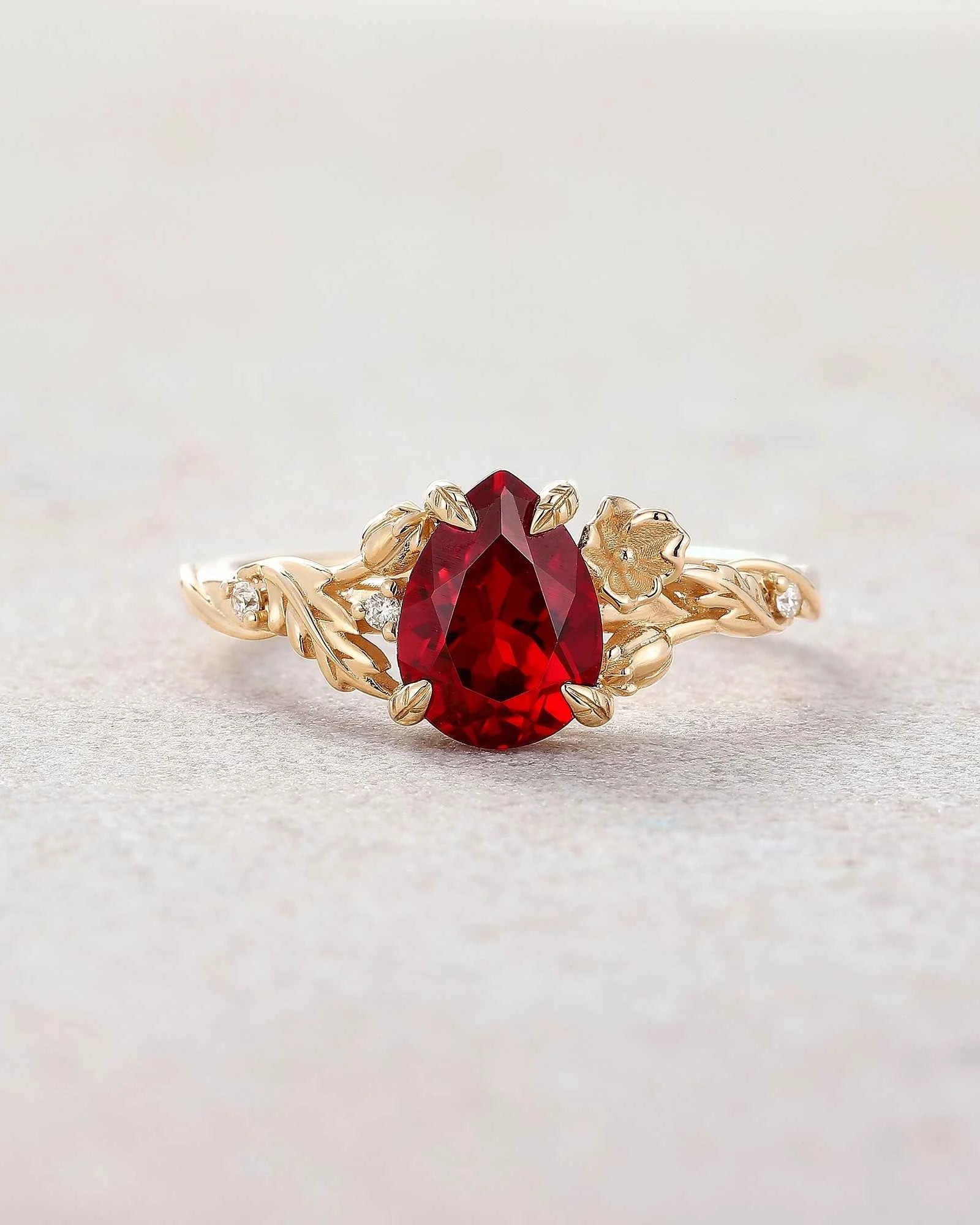 Floral Inspired | Poppy Design Ruby Engagement Ring