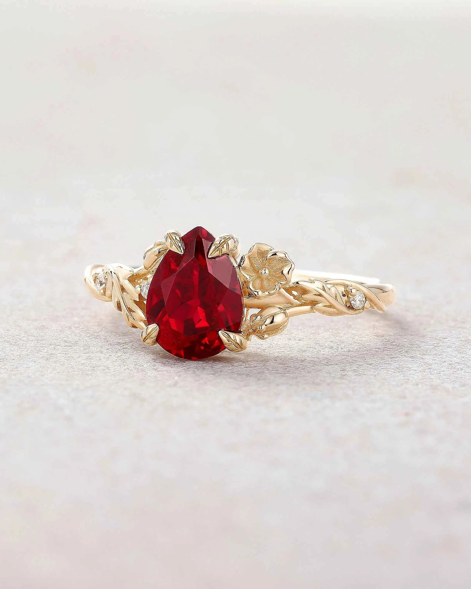 Floral Inspired | Poppy Design Ruby Engagement Ring