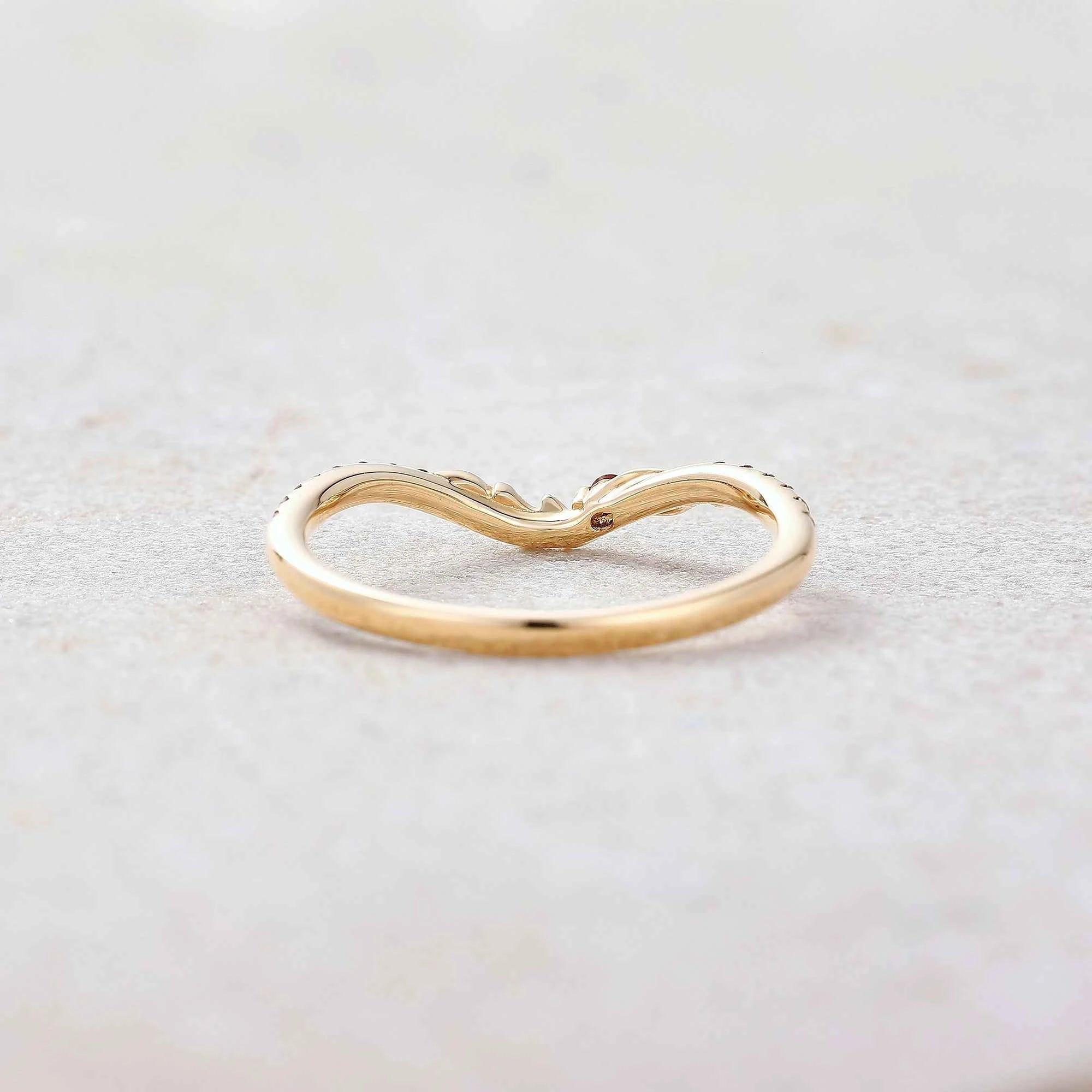 Floral Inspired | Poppy Design Moissanite Curved Wedding Band