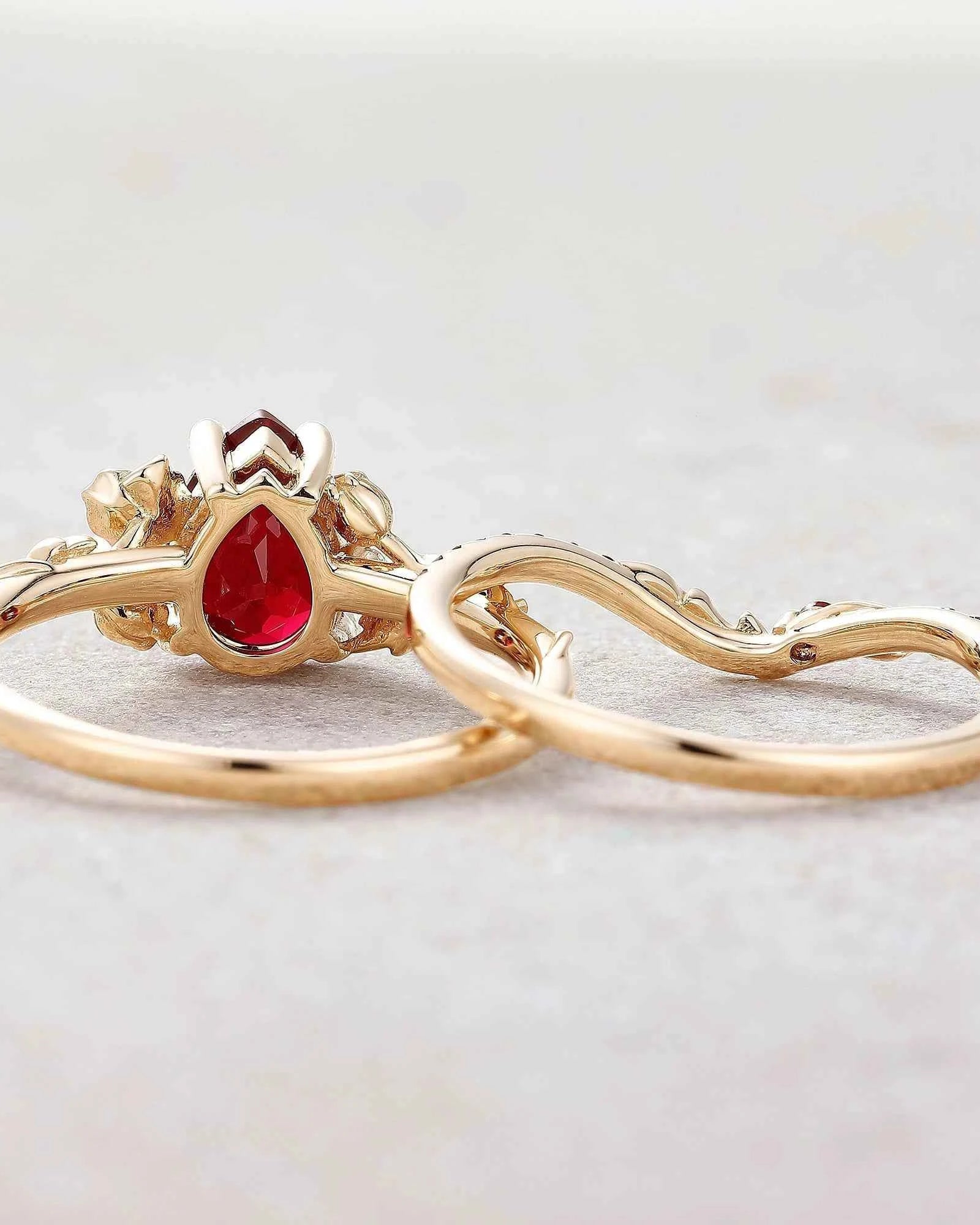 Floral Inspired | Daffodils Design Ruby Engagement Ring Set