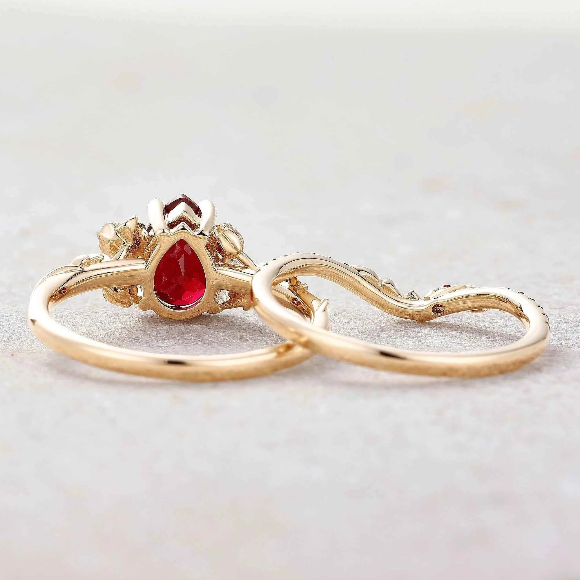 Floral Inspired | Daffodils Design Ruby Engagement Ring Set