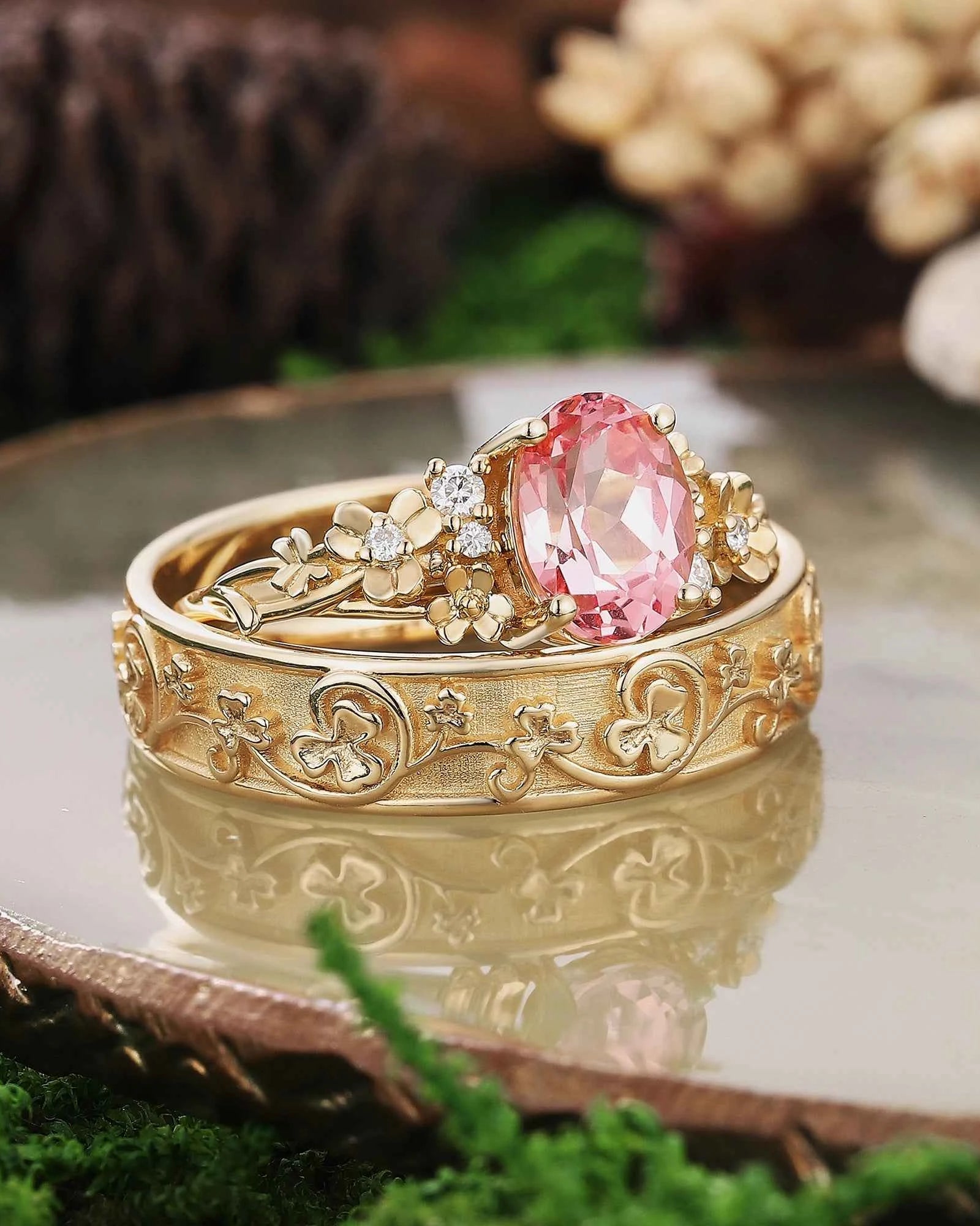 Leaf Inspired | 3pcs Papalacha Leaf Clover Design Couple Rings Set (Copy)