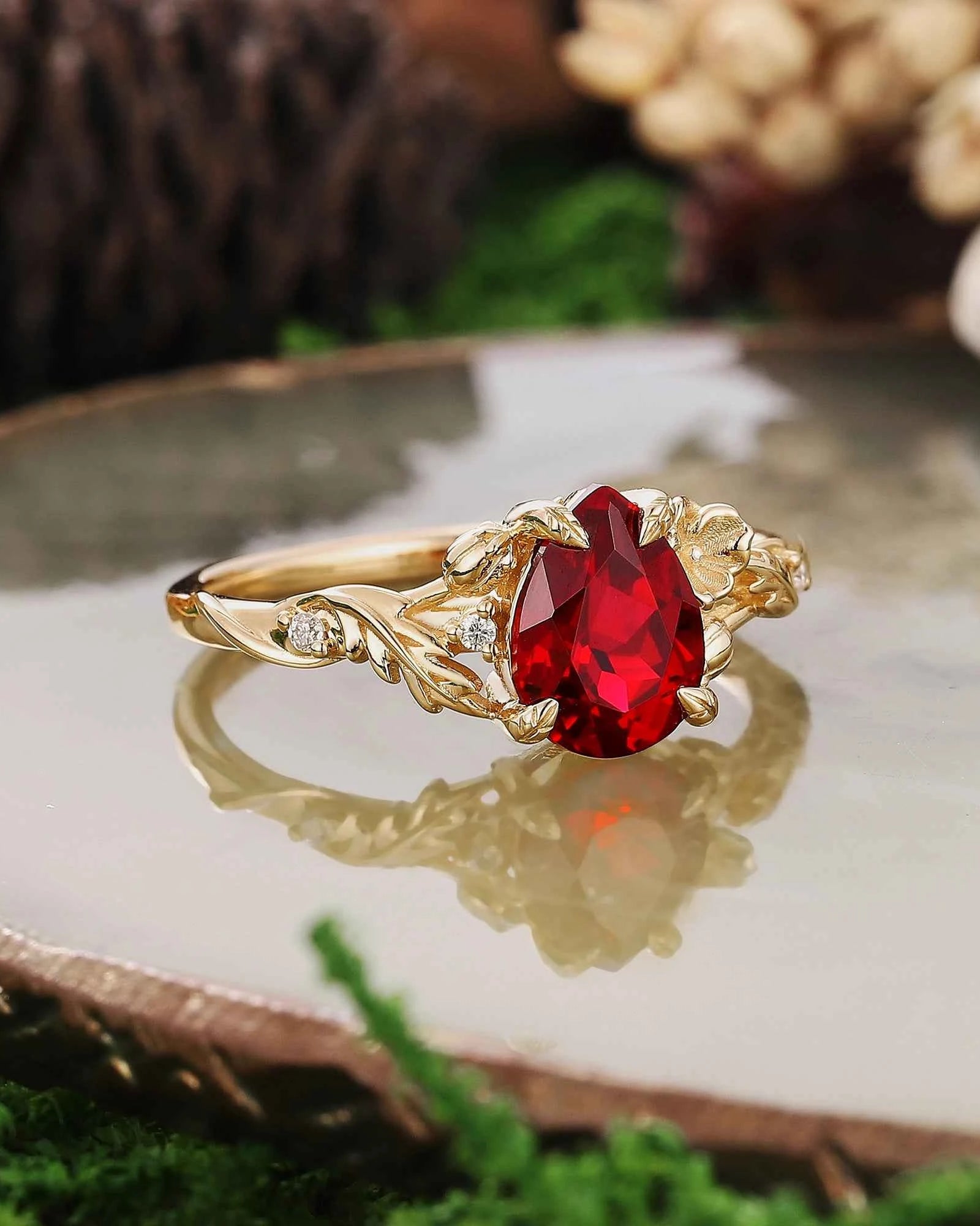 Floral Inspired | Poppy Design Ruby Engagement Ring
