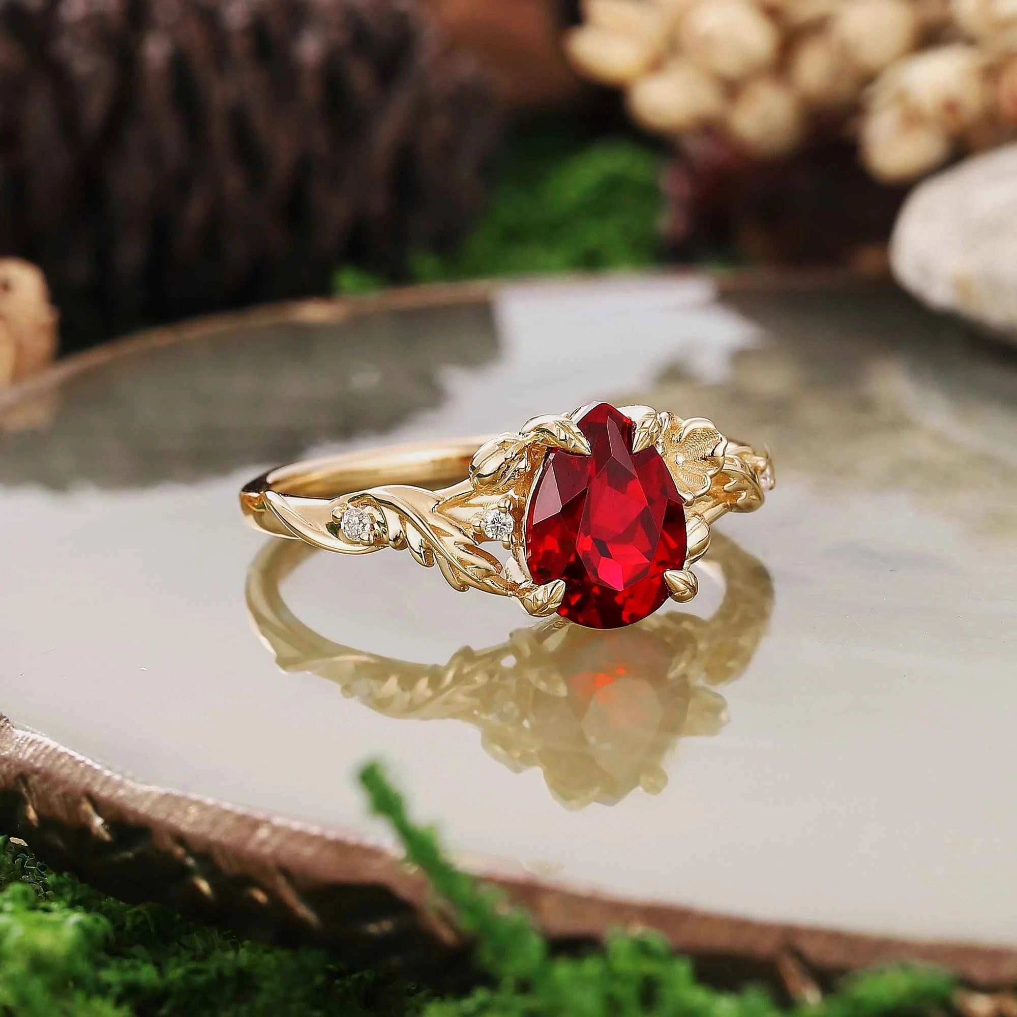 Floral Inspired | Poppy Design Ruby Engagement Ring