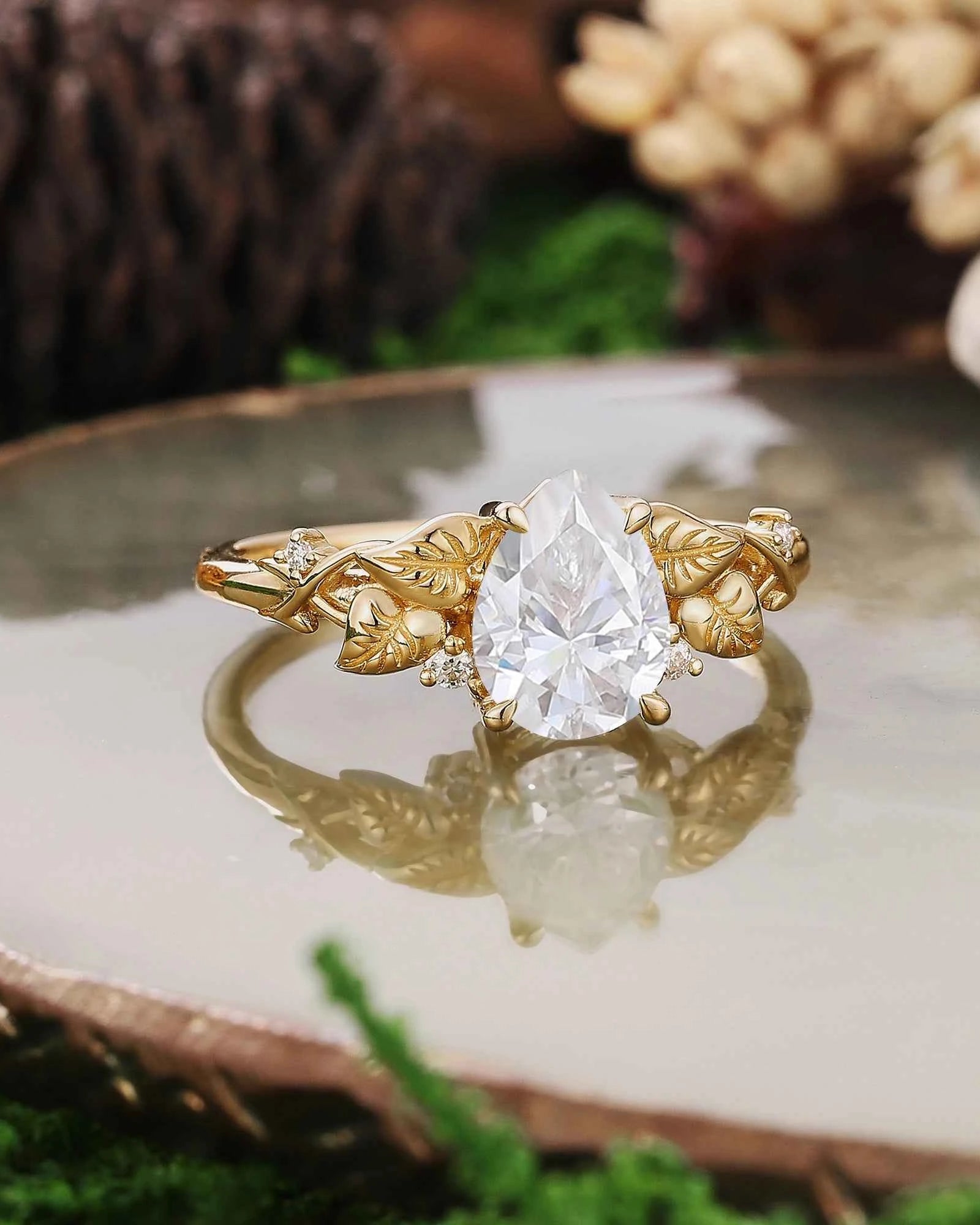 Leaf Inspired | Moning Glory Leaf Design Moissanite Engagement Ring