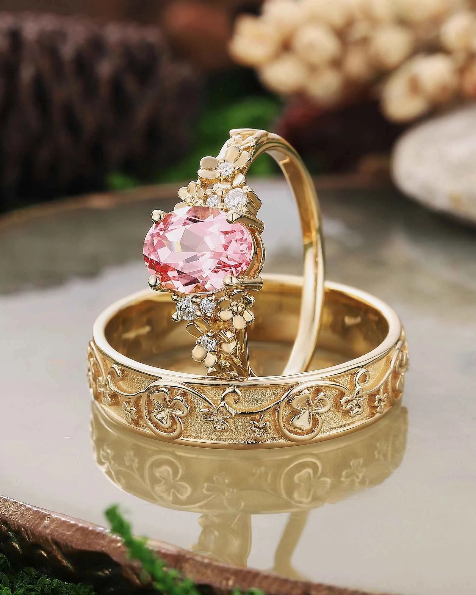 Leaf Inspired | 3pcs Papalacha Leaf Clover Design Couple Rings Set (Copy)