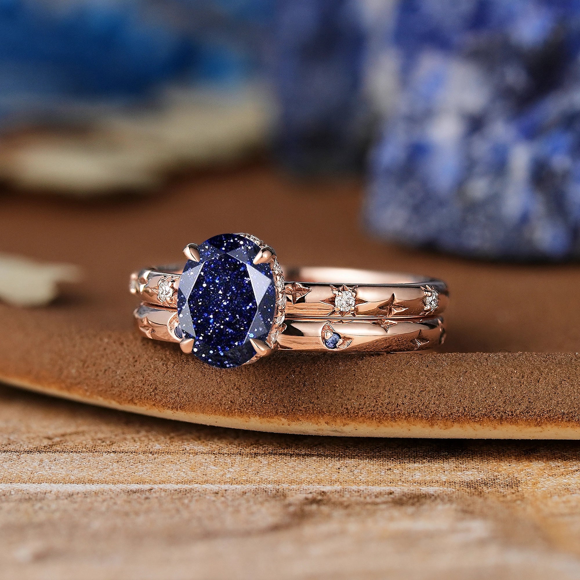 Star Inspired | Sandstone Star Engagement Ring Set Rose Gold Wedding Rings For Women - LCCjewelry