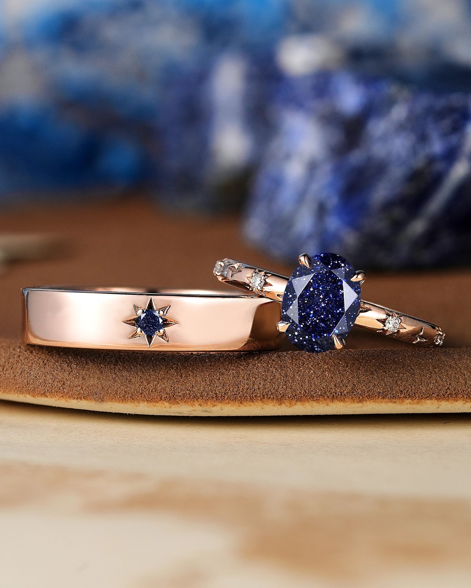 Star Inspired | 2pc Couple Rings Sandstone Wedding Ring Set - LCCjewelry
