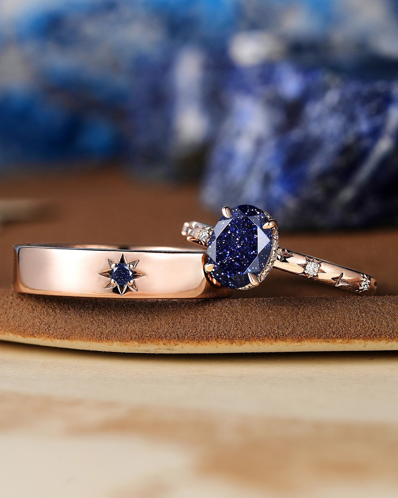 Star Inspired | 2pc Couple Rings Sandstone Wedding Ring Set - LCCjewelry