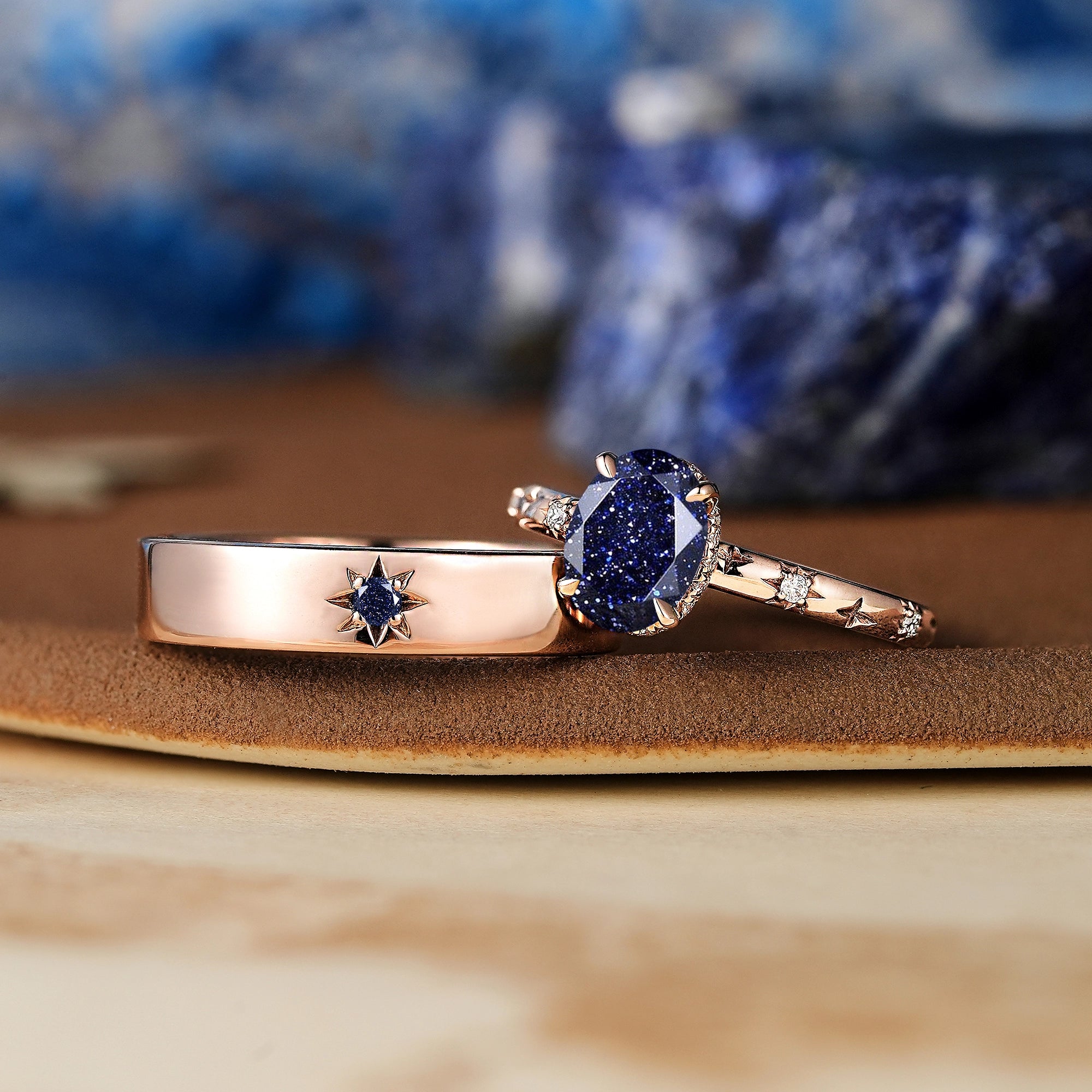 Star Inspired | 2pc Couple Rings Sandstone Wedding Ring Set - LCCjewelry