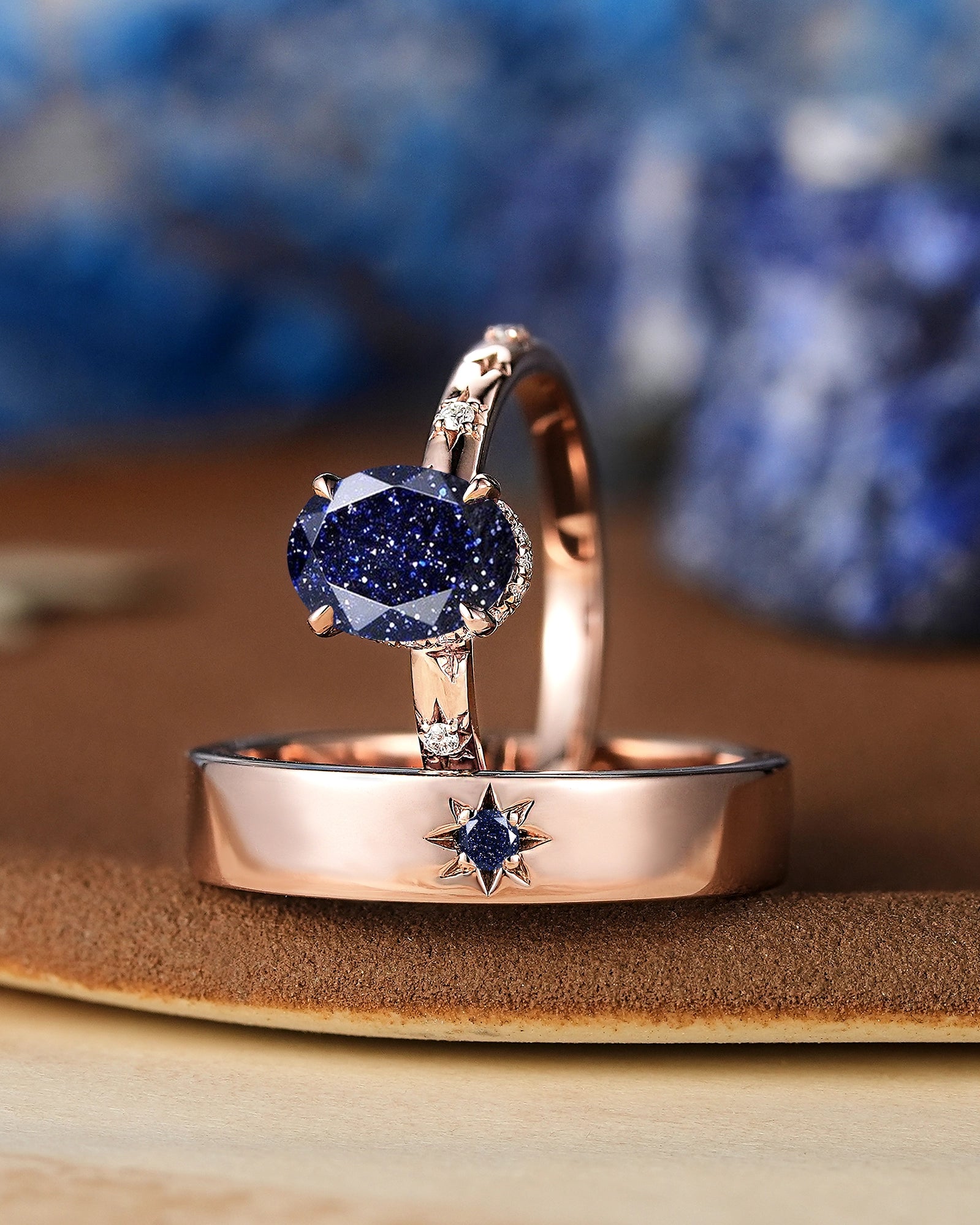 Star Inspired | 2pc Couple Rings Sandstone Wedding Ring Set - LCCjewelry
