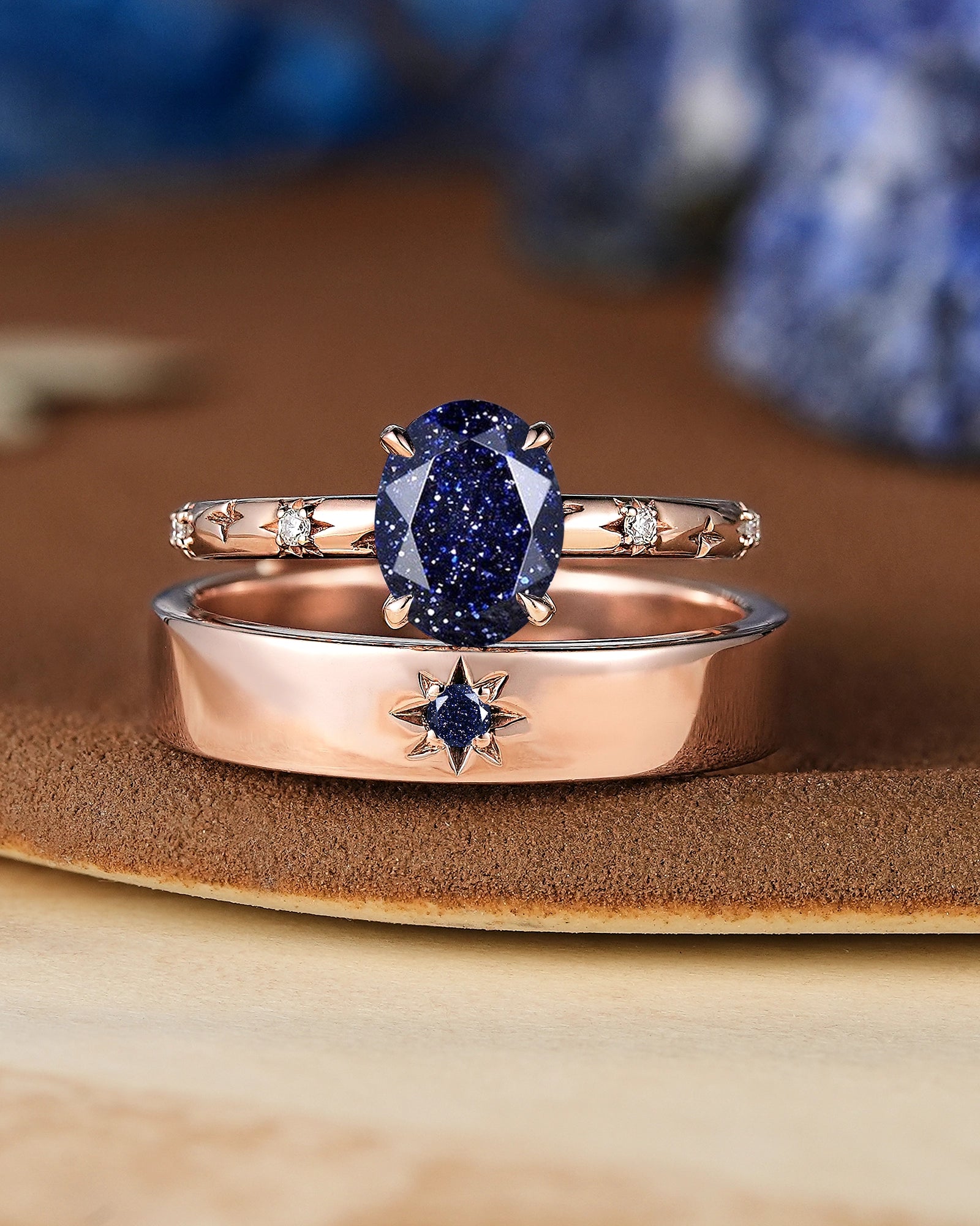 Star Inspired | 2pc Couple Rings Sandstone Wedding Ring Set - LCCjewelry