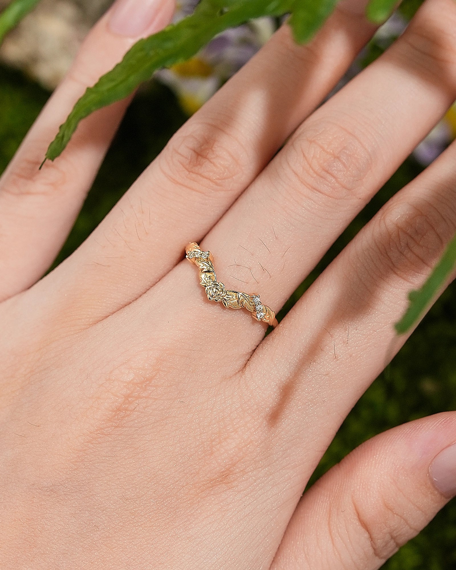 LCCjewelry | Unique Rose Inspired Moissanite Curved Wedding Band For Women - LCCjewelry