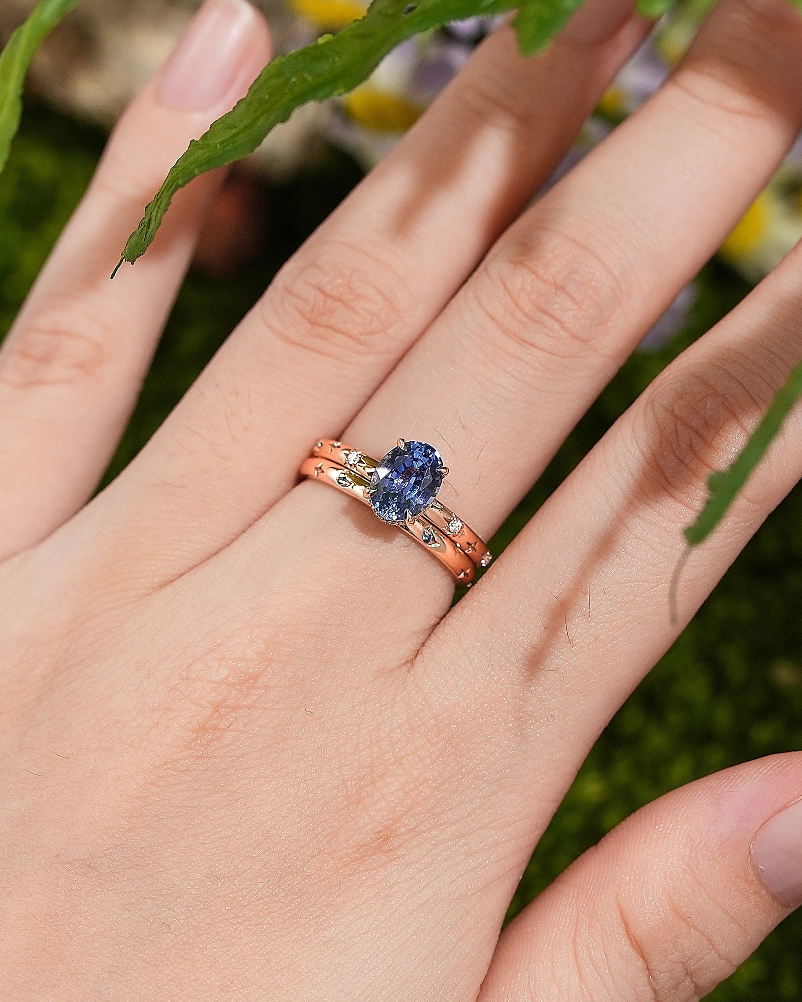 Star Inspired | Sandstone Star Engagement Ring Set Rose Gold Wedding Rings For Women - LCCjewelry