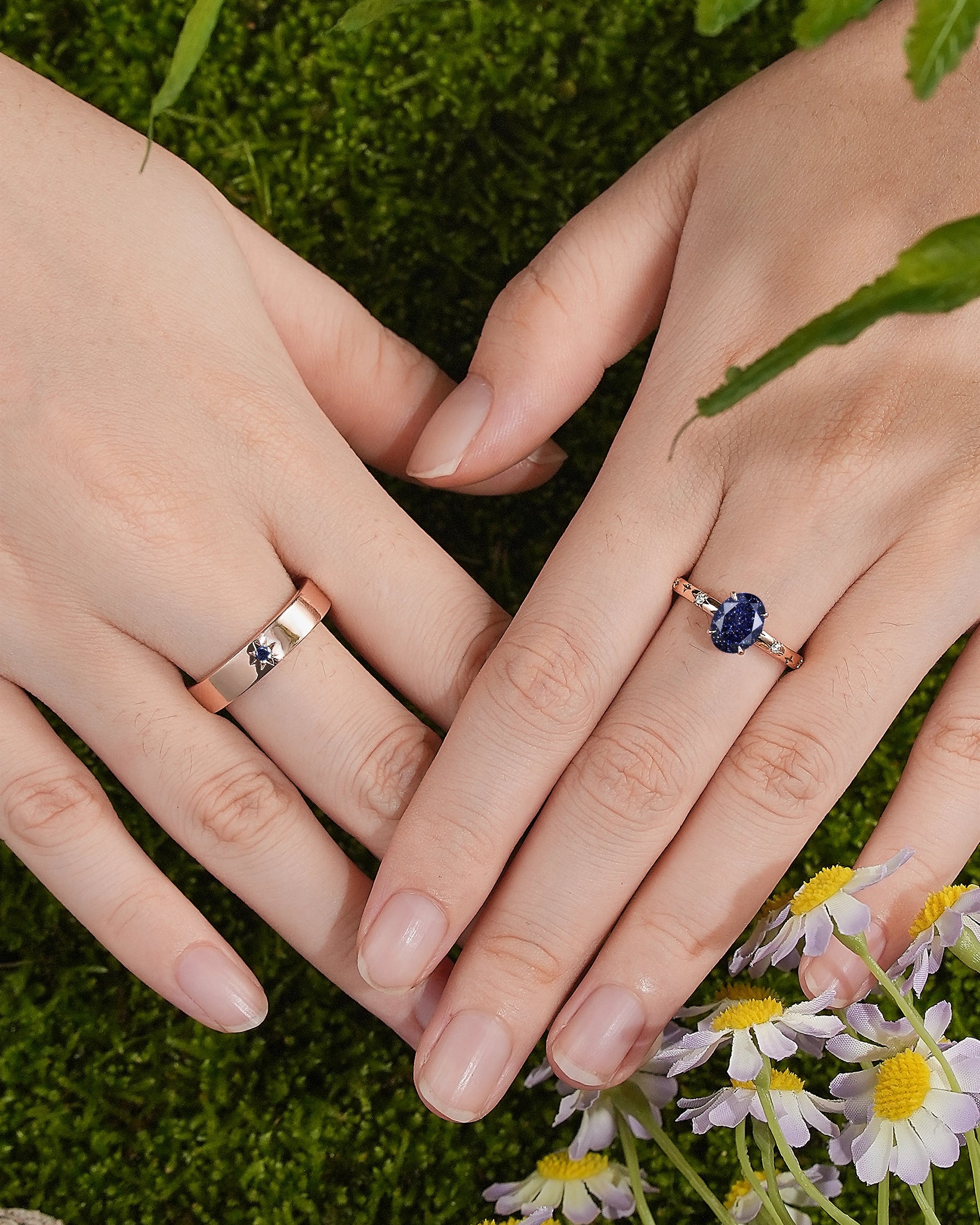 Star Inspired | 2pc Couple Rings Sandstone Wedding Ring Set - LCCjewelry