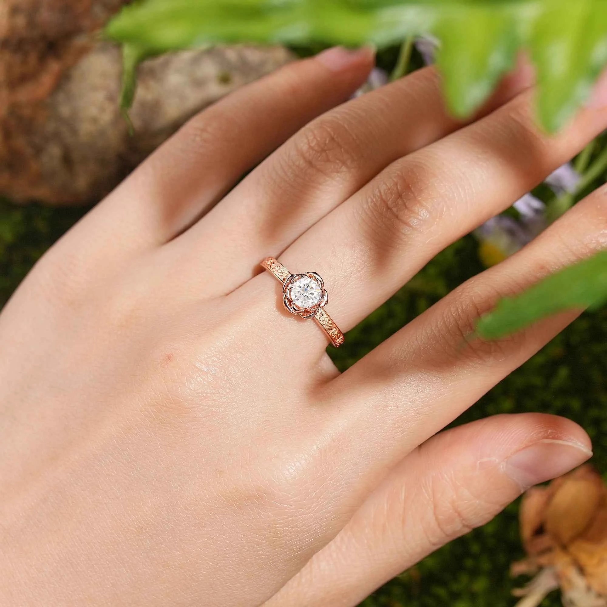 Floral Inspired | Moissanite Engagement Ring Rose Design